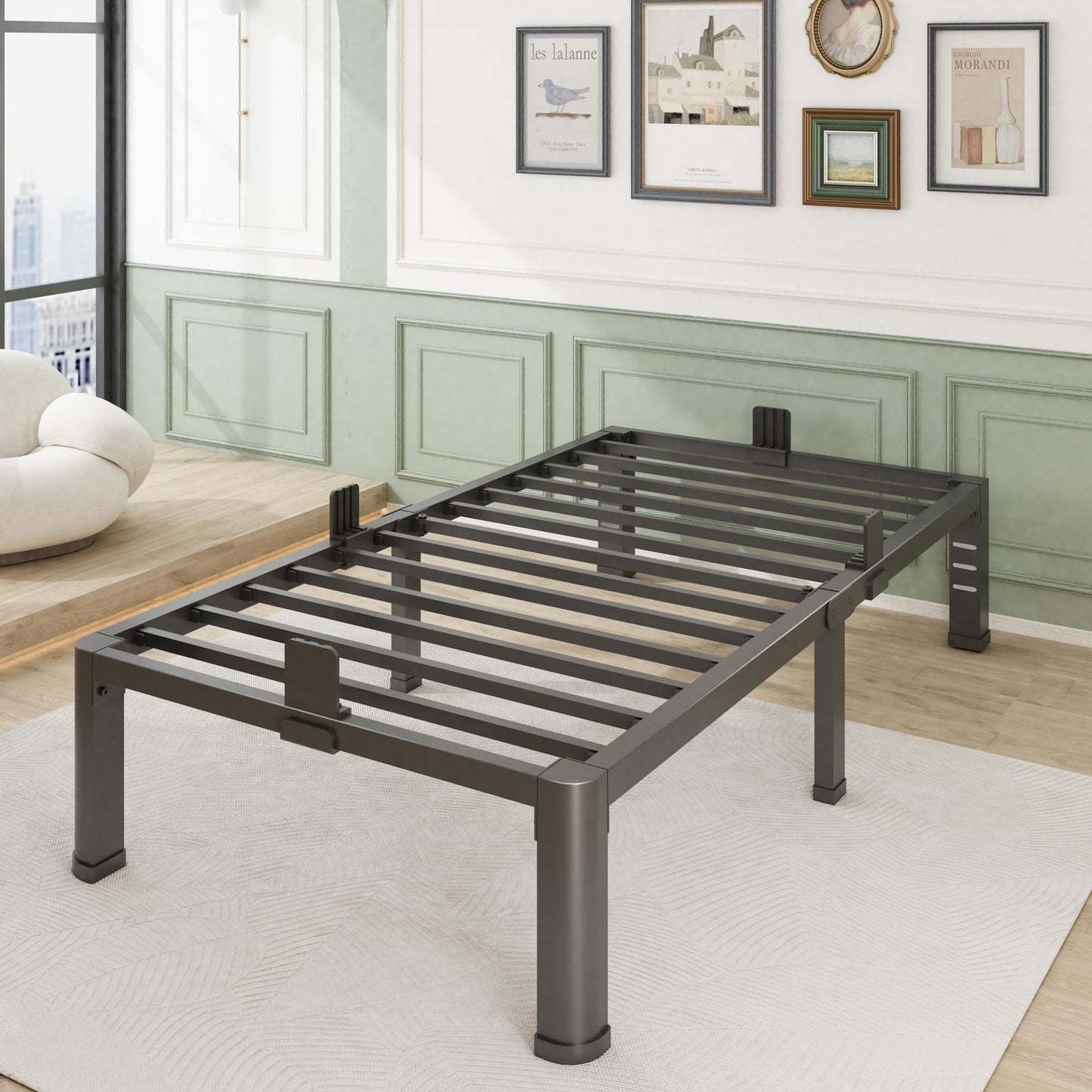 Bilily 14 Inch Twin Size Bed Frame, Sturdiness Metal Twin Platform Bed Frame with Storage, No Box Spring Needed, Noiseless, Ease of Assembly
