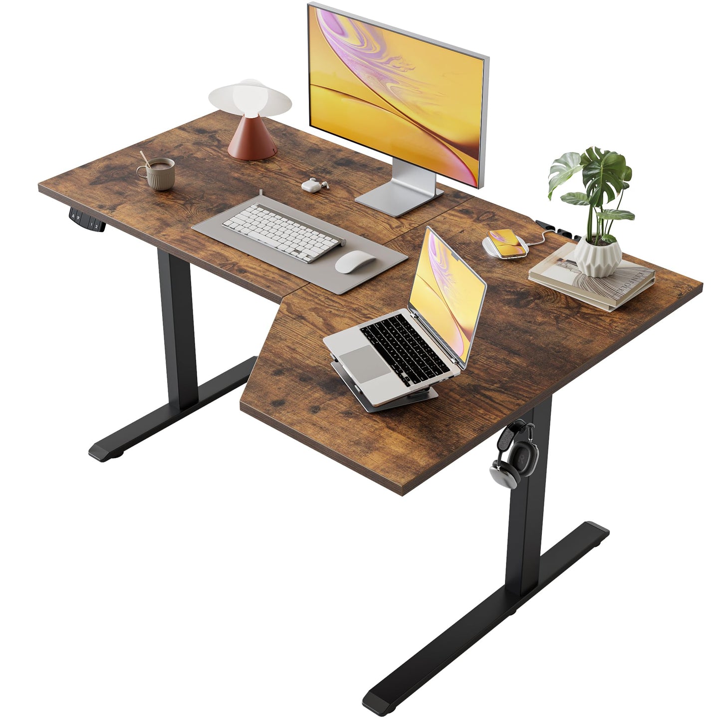 Agilestic Electric Standing Desk, Height Adjustable Desk, 48 x 28 Inch Sit Stand up for Work Office Home, L Shaped Ergonomic Rising Computer Table with Memory Preset, Rustic Brown
