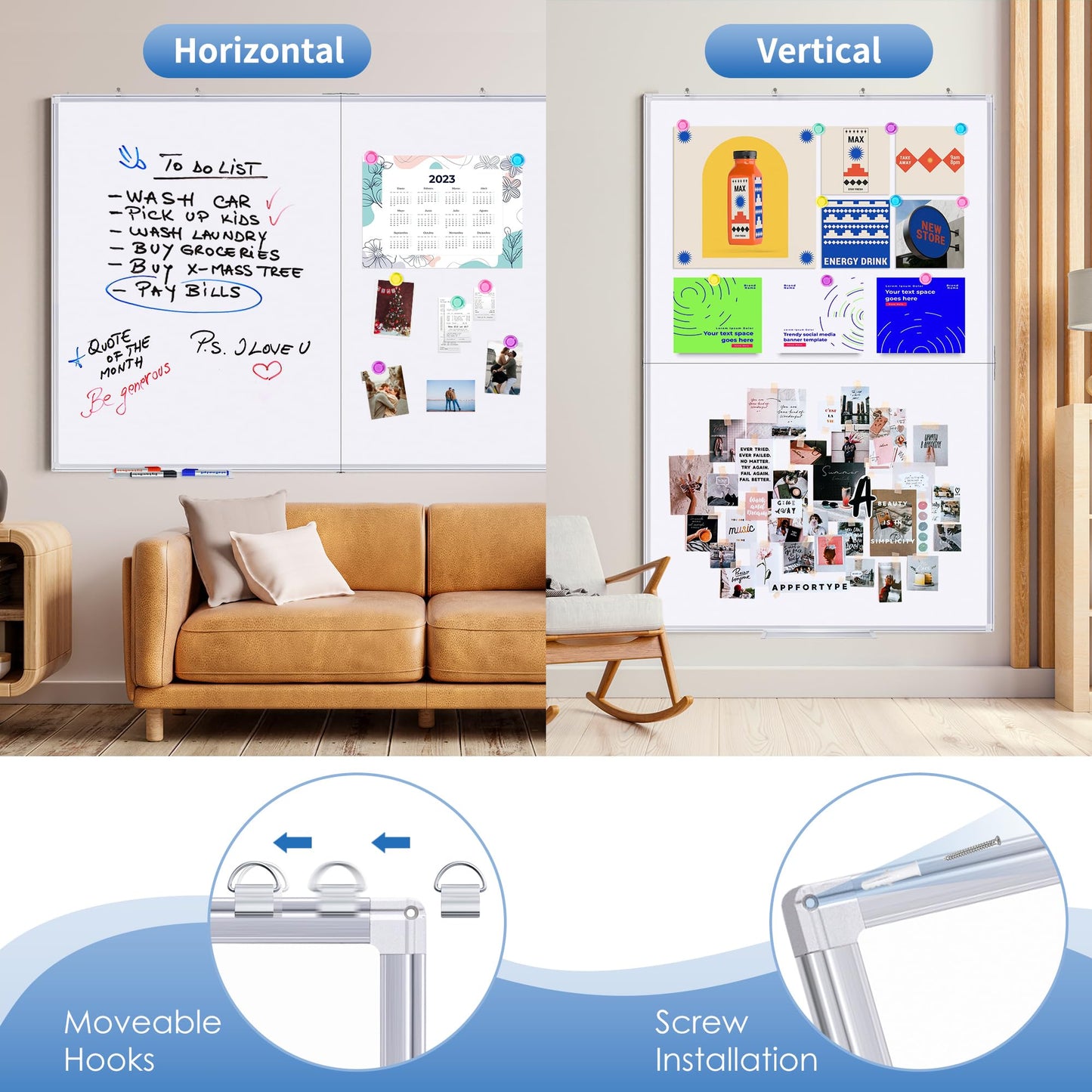 Magnetic Whiteboard Dry Erase, 48 x 36 inch Large White Board for Wall, Foldable Aluminum Frame Hanging Whiteboards for Home Classroom Office