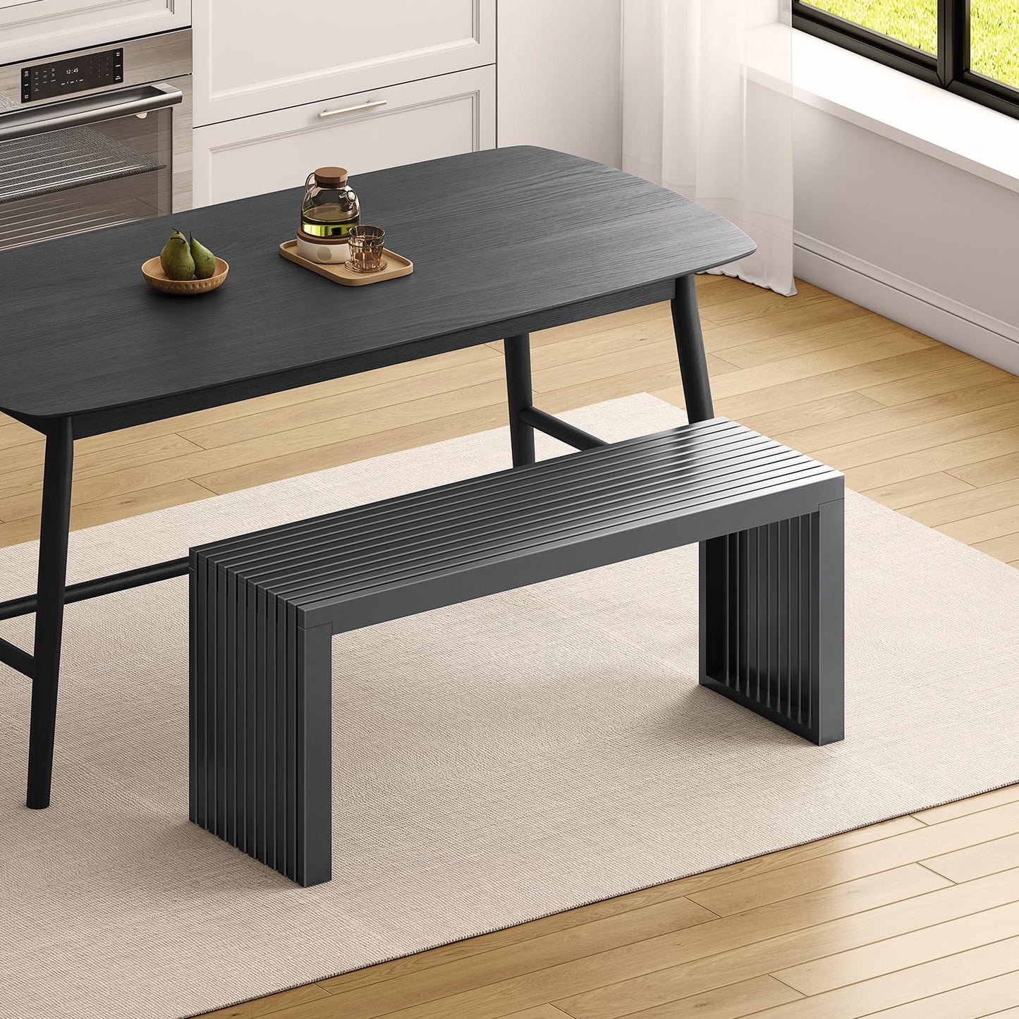 Toolola Bamboo Dining Bench, 35-inch Sleek Design Entryway Shoe Rack Bench, Indoor Kitchen Table Bench, Waterproof Outdoor Bench, Black