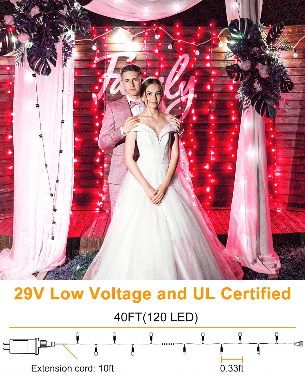 XmasBokeh Red Christmas String Lights, 40FT 120 LED Christmas Lights Outdoor Indoor Waterproof with 8 Modes, Plug in Connectable String Lights for Outside Home Garden Patio Party Holiday Decor