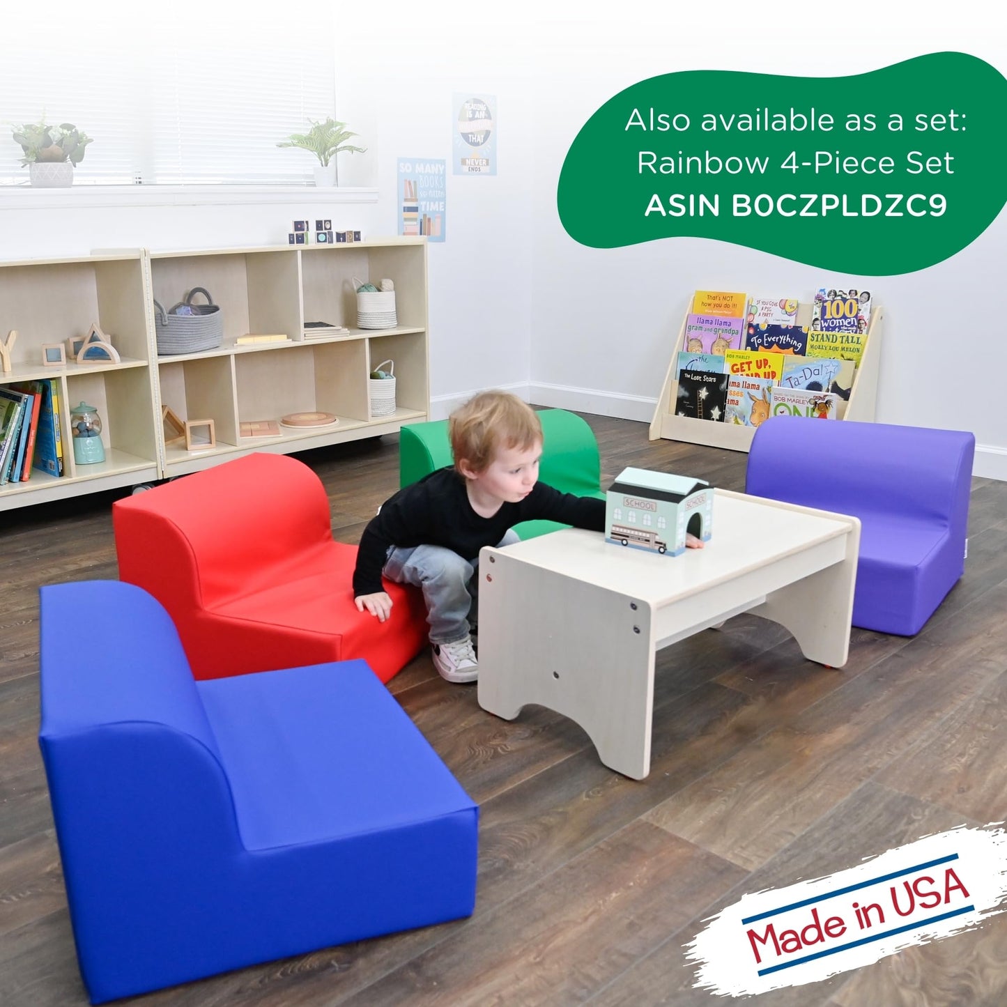 Children's Factory Library Lounger, Flexible Seating Classroom Furniture, Comfy Kids Chairs, Green, Single Lounger