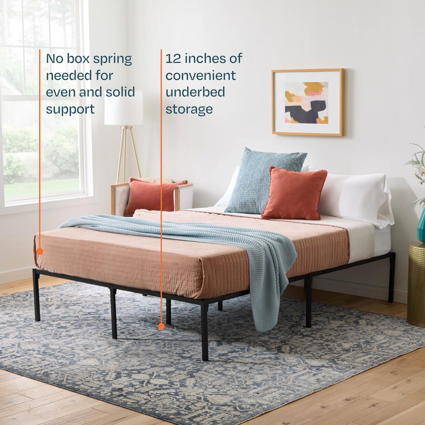 Linenspa Heavy Duty Metal Platform Bed Frame - No Box Spring Needed - Underbed Storage - Simple Toolless Assembly - 14” High - Sturdy - Steel Slats - Sleek Modern Design - Queen Size
