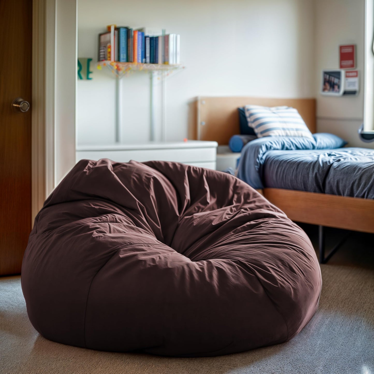Flash Furniture Duncan Oversized Bean Bag Chair for Kids and Adults, Foam-Filled Beanbag Chair with Machine Washable Cover, Brown