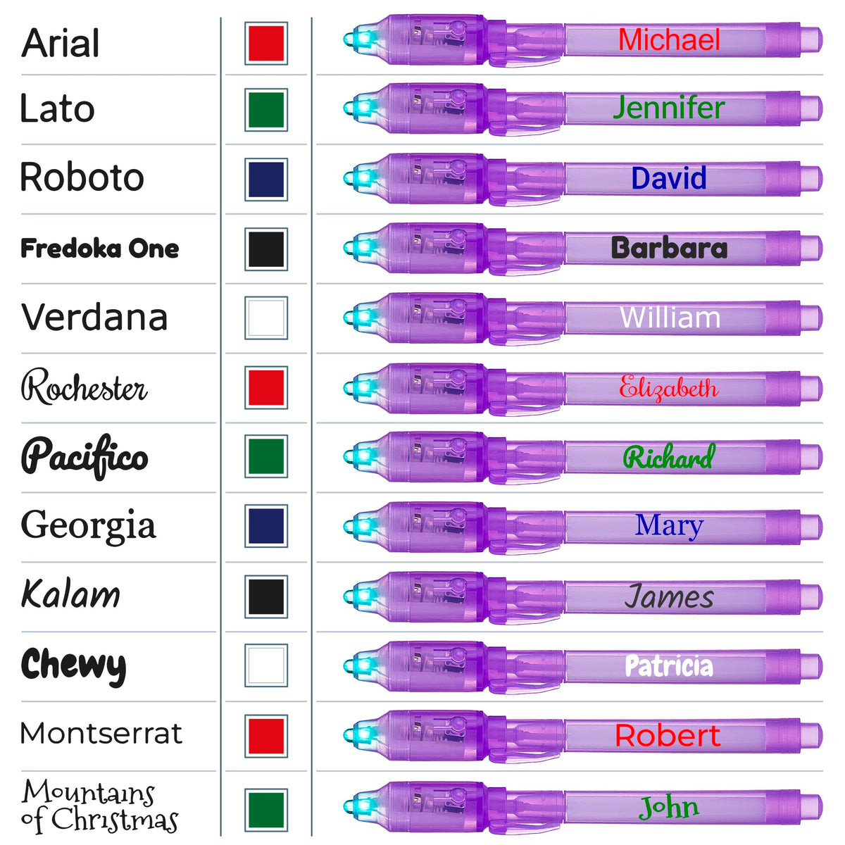 Personalized Invisible Disappearing Ink Pen Marker, Custom Secret Spy Message Writer with UV Light, Fun Activity for Kids Party Favors Gifts and Stock Stuffers, 24 Pack, Purple