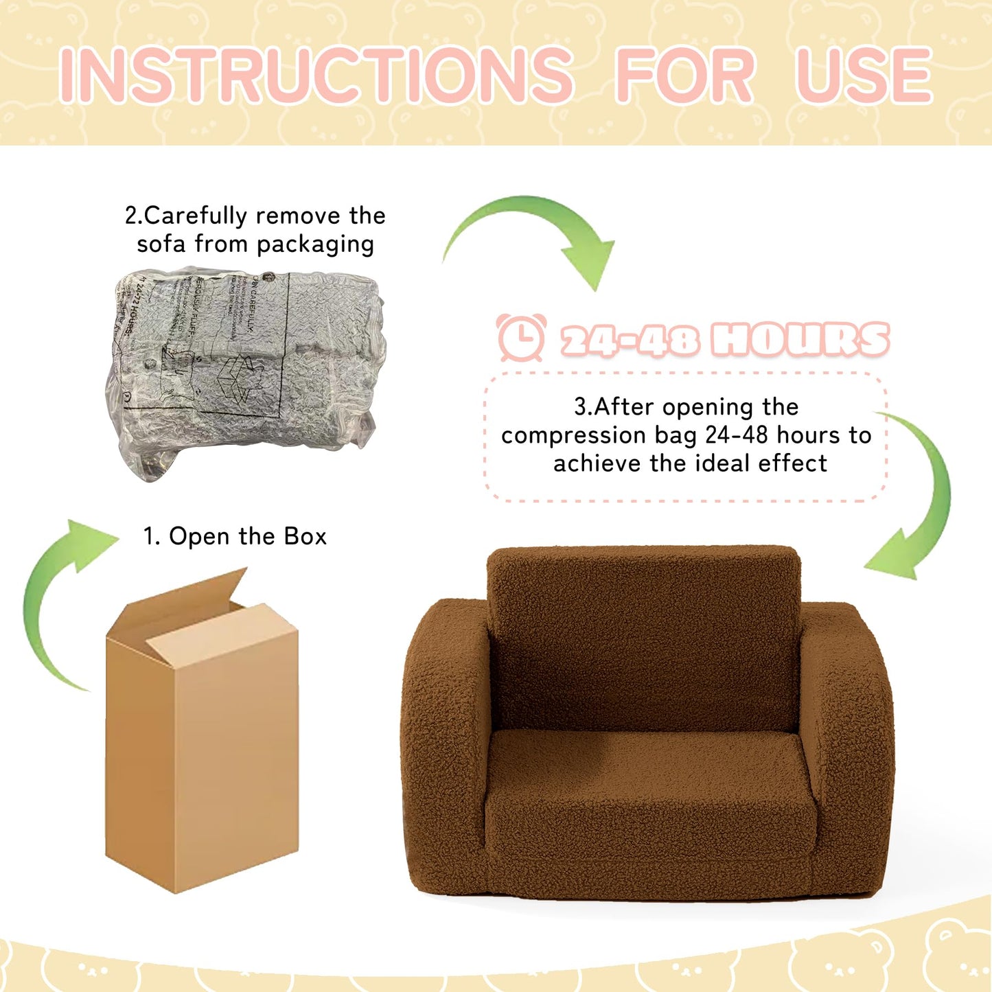 Toddler Couch, 2-in-1 Toddler Chairs Comfy 1-3 Years Old, Toddler Chair for Girls and Boys, Kids Couch Bed Fold Out, Convertible Baby Sofa to Lounge Chair for Playing, Reading, Napping, Brown