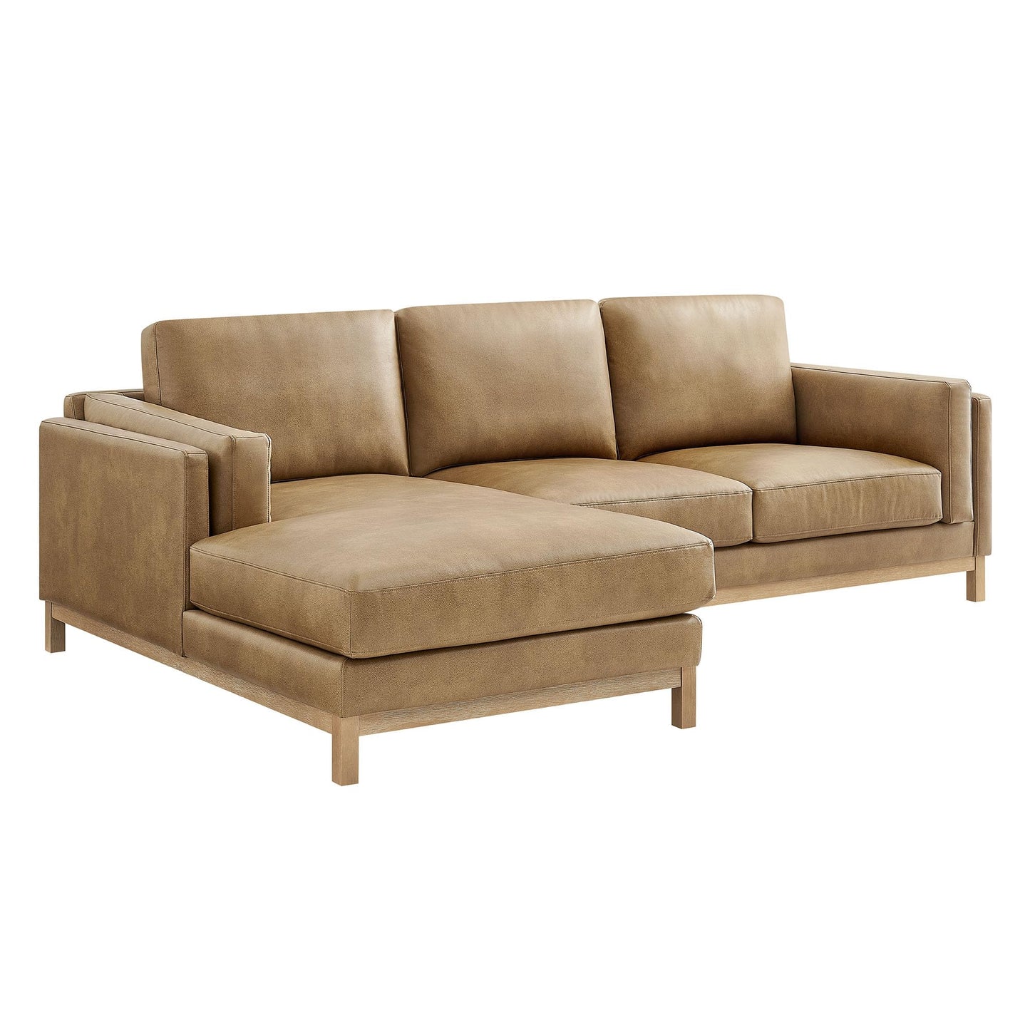 Modway Roscoe Left-Facing Sectional Sofa with Chaise in Toast - 2-Piece Faux Leather Upholstered Deep Seat Couch, L Shaped Modular for Living Room or Lounge
