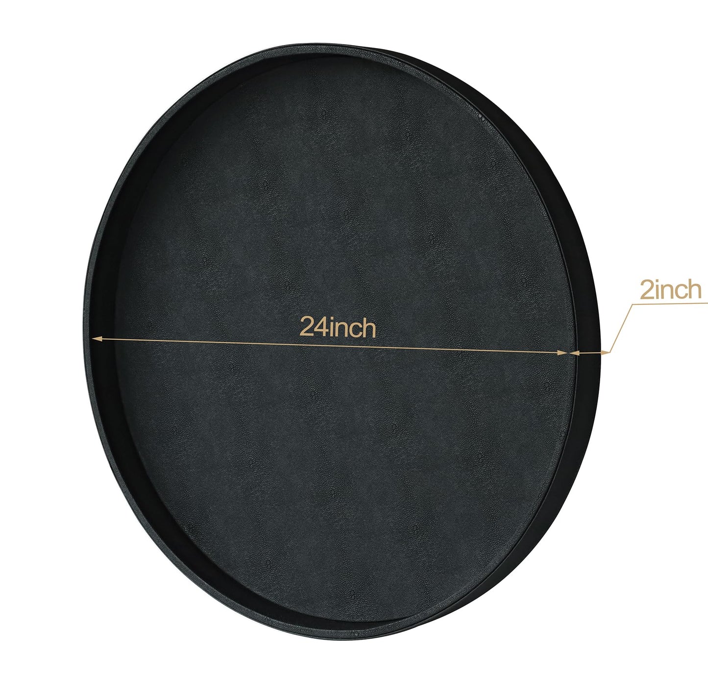 HofferRuffer Large Round Serving Tray 24'', Elegant Faux Leather Circle Ottoman Table Tray, Serve Tea Coffee Breakfast in Bedroom Living Room Kitchen (Classic Black)