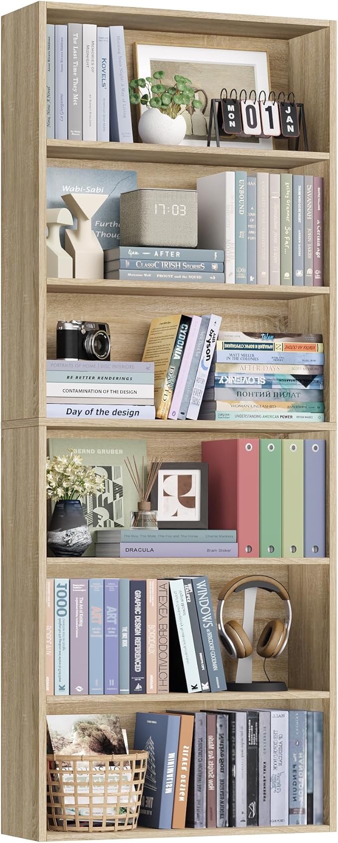 FOTOSOK 6-Tier Open Bookcase and Bookshelf, Freestanding Display Storage