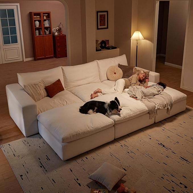 Cloud Couch Sectional 146.5'' Oversized Modular Deep Seat Sofa Bed Comfy White