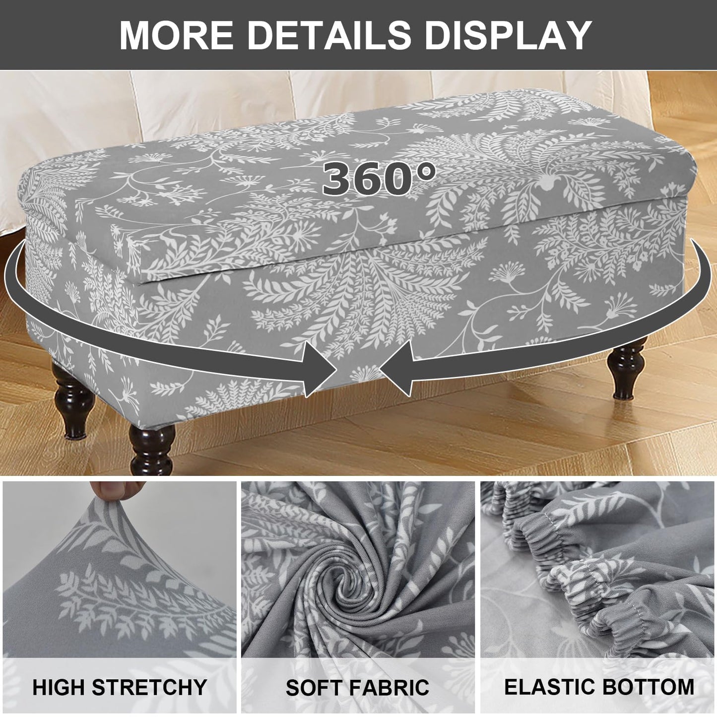 Eco-Ancheng Storage Ottoman Cover Rectangle Ottoman Slipcover Folding Storage Bench Cover Footrest Stool Slipcover Footstool Furniture Protector with Nonslip Elastic Bottom for Living Room (Medium 04)