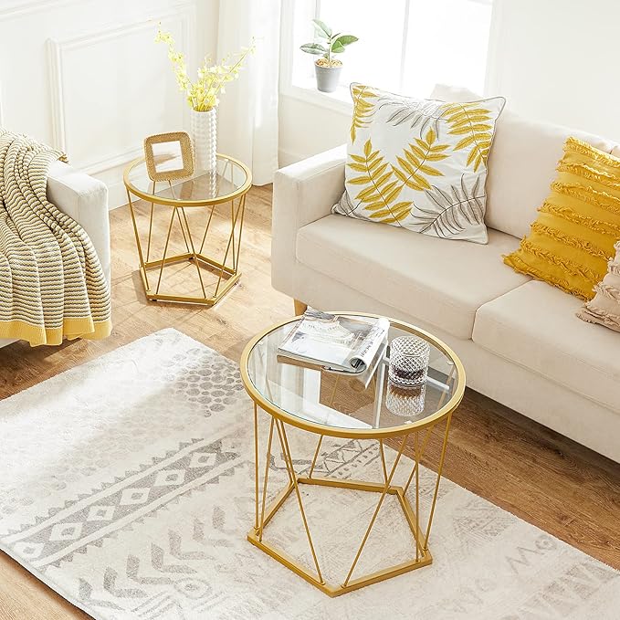 HOOBRO Small Coffee Table Set of 2, Round Coffee End Table