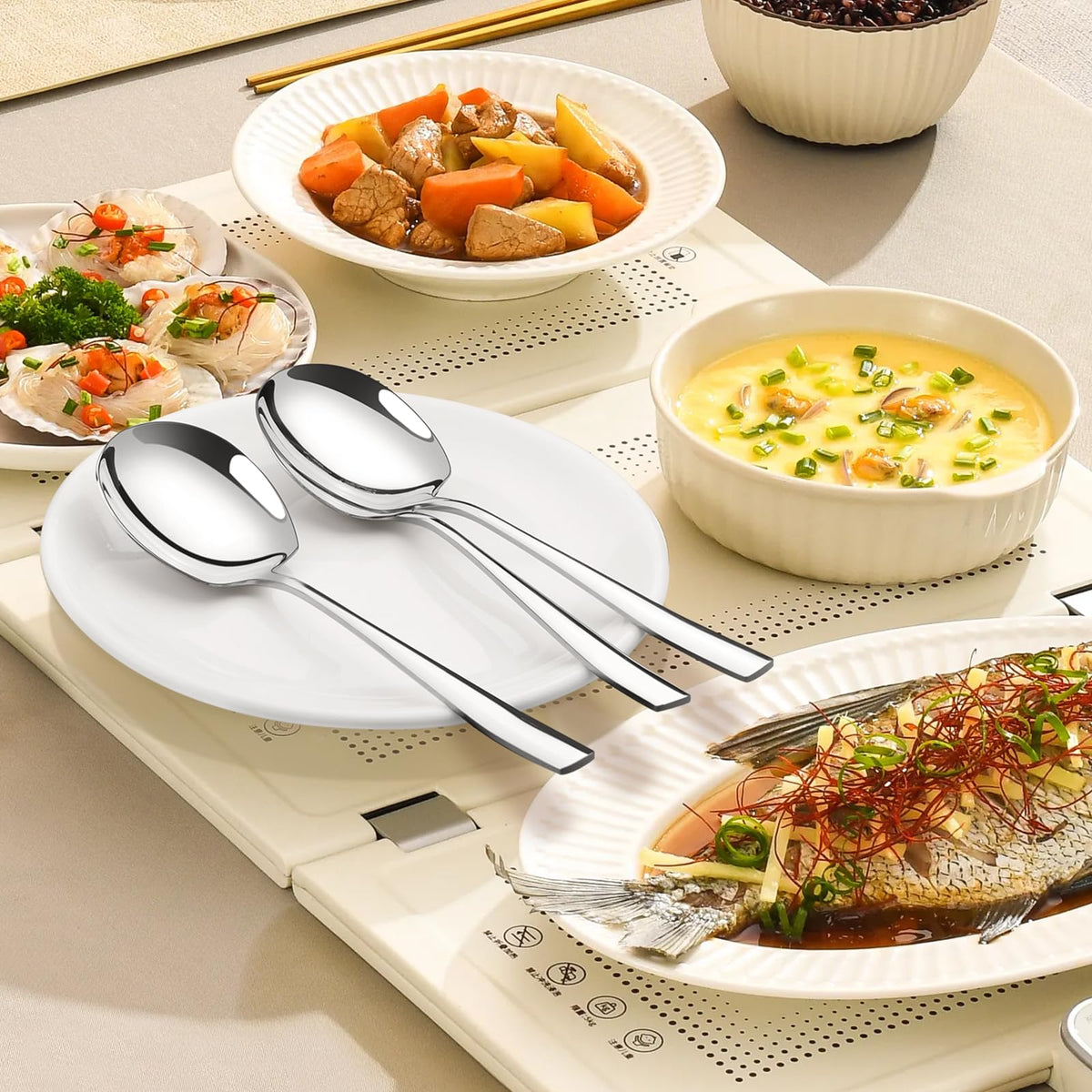 Ewingger 6 Pieces Stainless Steel Serving Spoons, Large Buffet Serving Spoons