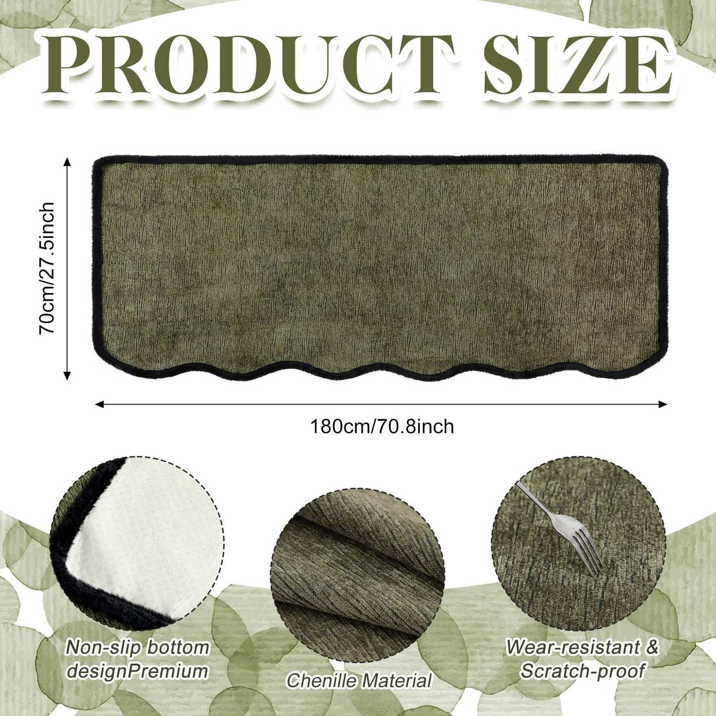Breling Thick Chenille Sofa Cushion Pad 70×27.5 Inch Green Wave Edge Non-Slip Scratch-Resistant Pet Sofa Cover Machine Washable Furniture Protector for Living Room Couch