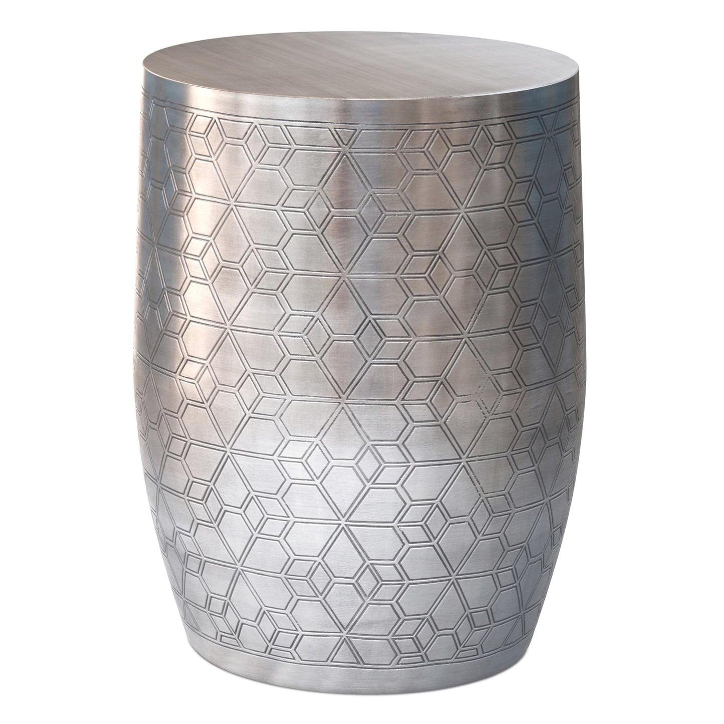 SIMPLIHOME Johnsen Metal Table - 15 inch Wide Solid Iron Round Accent Table in Antique Silver, Boho Side or End Table for Living Room or Bedroom with Etched Geometric Pattern, Assembled