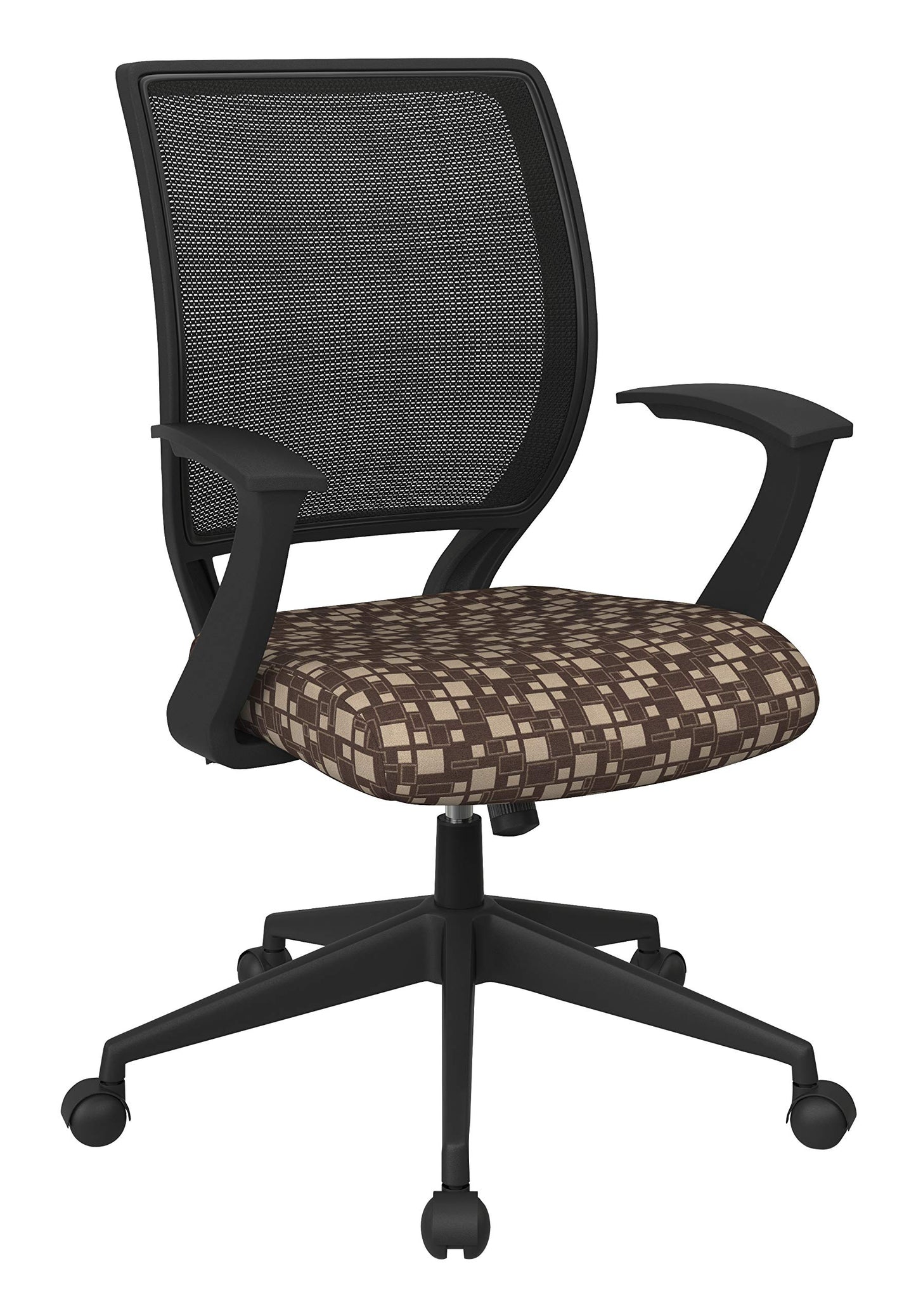 Office Star EM Series Screen Back Office Computer Task Chair with Lumbar Support and Designer T Arms, City Park Walnut Fabric