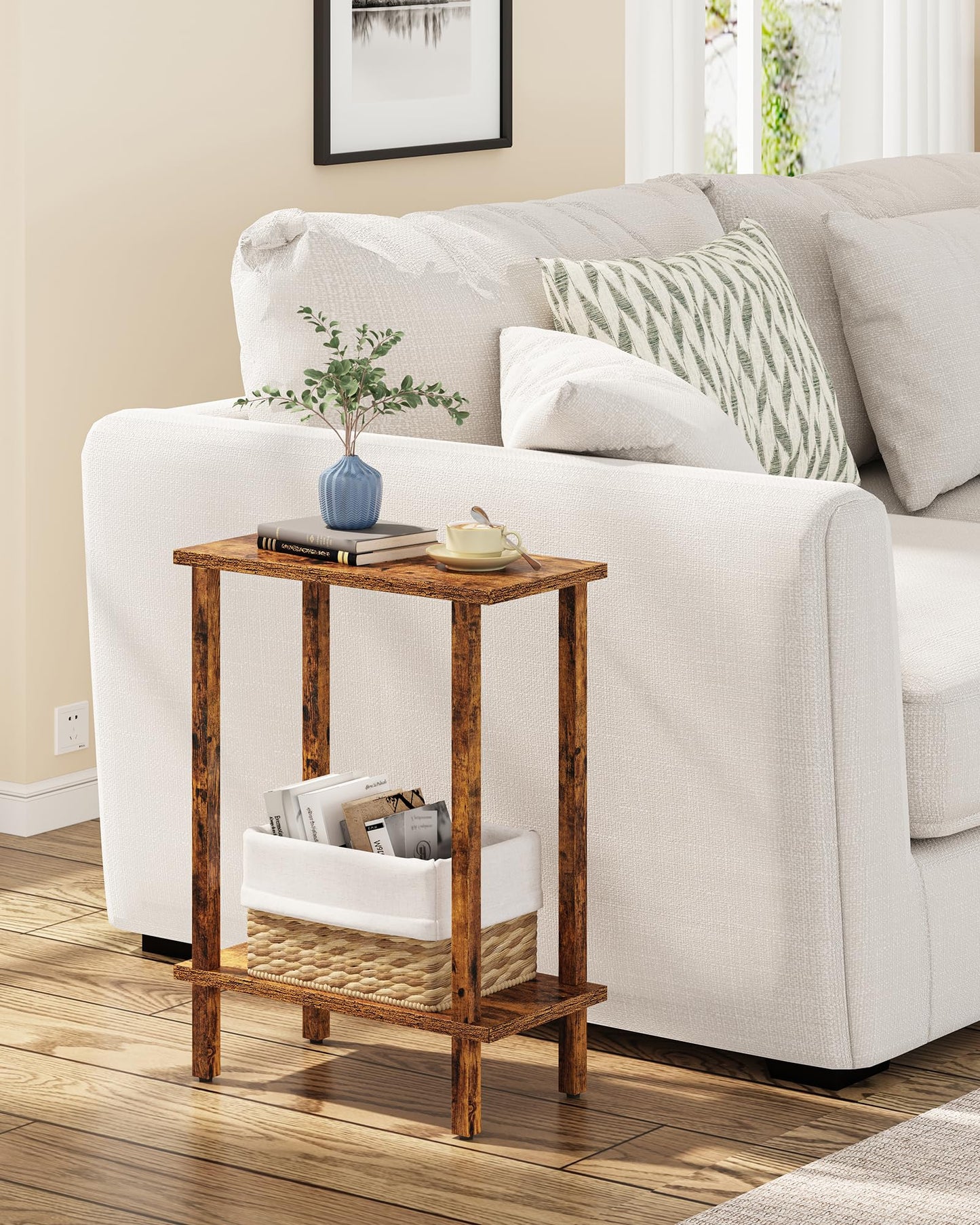 TUTOTAK Small Side Table, Narrow End Table, Skinny Sofa Table, Slim Nightstand, Couch Table, Living Room, Bed Room, Pure Brown TB01BB062C
