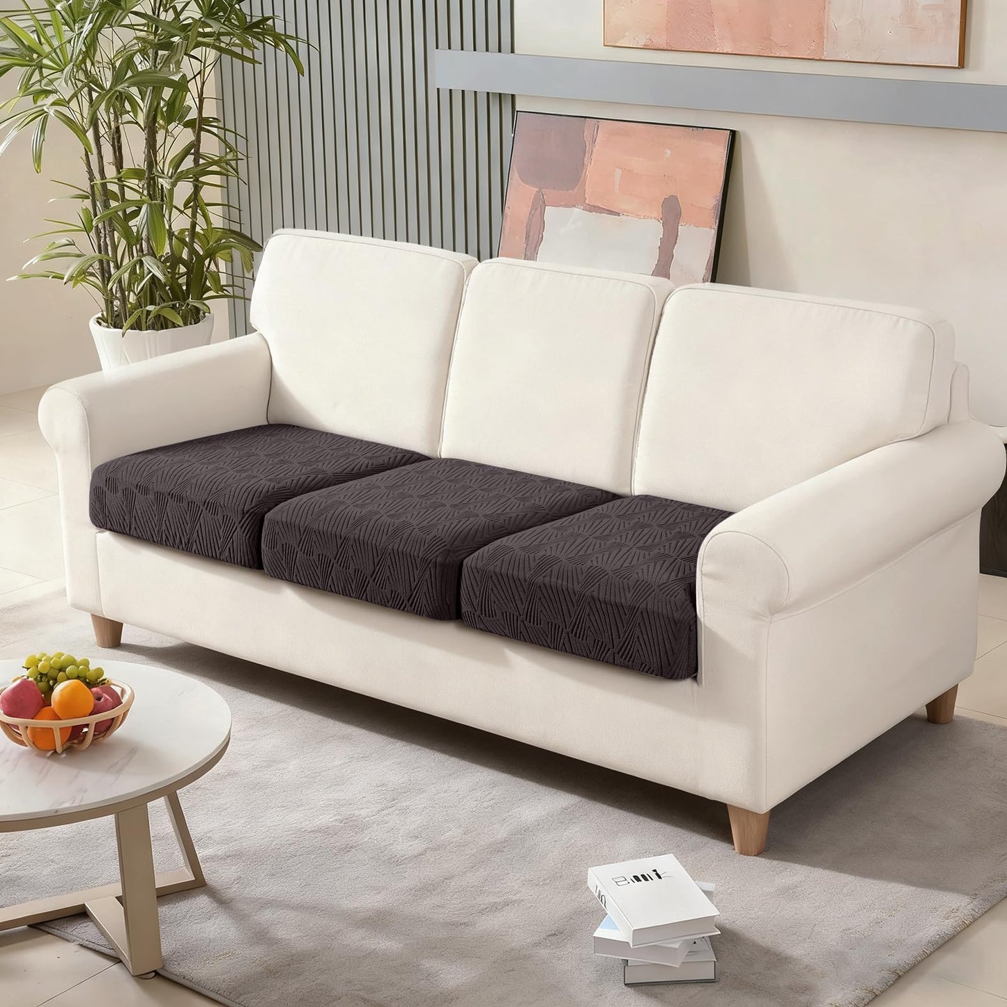 VANSOFY Couch Cushion Covers for Sectional Sofa, Stretch Jacquard Couch Seat Cushion Covers, Individual Washable Furniture Protector Sofa Slipcovers for Pet (3Pc Seater or Back Cover, Chocolate)
