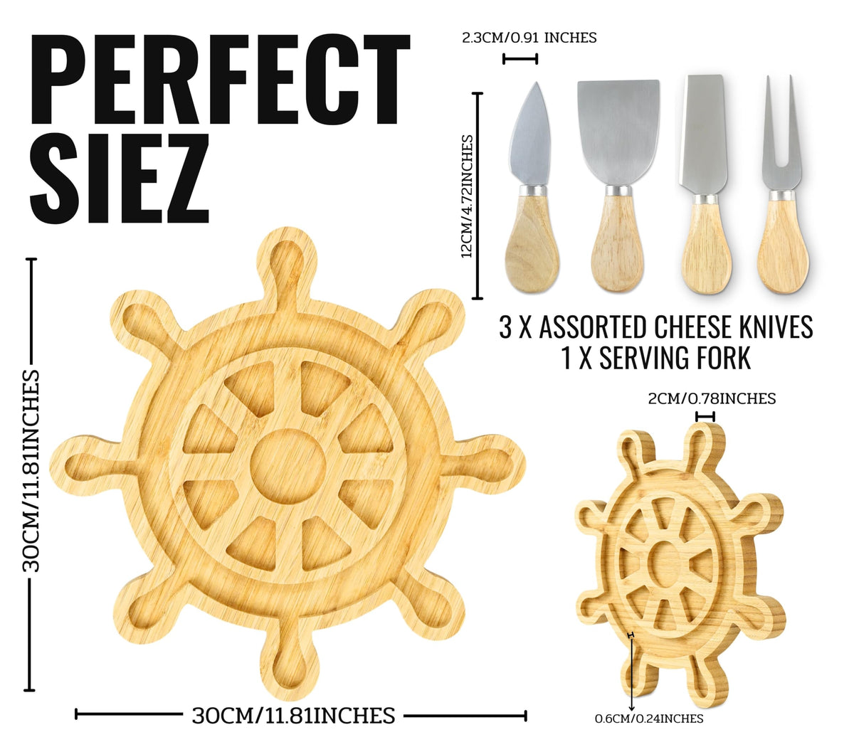 Boating Charcuterie Board, Boat Owner Gifts for Men/Women, 11.81 * 11.81 * 0.78 inches Cheeses Charcuterie Wood Cutting/Serving Board Set with 4 Matching Spreaders for Thanksgiving Christmas