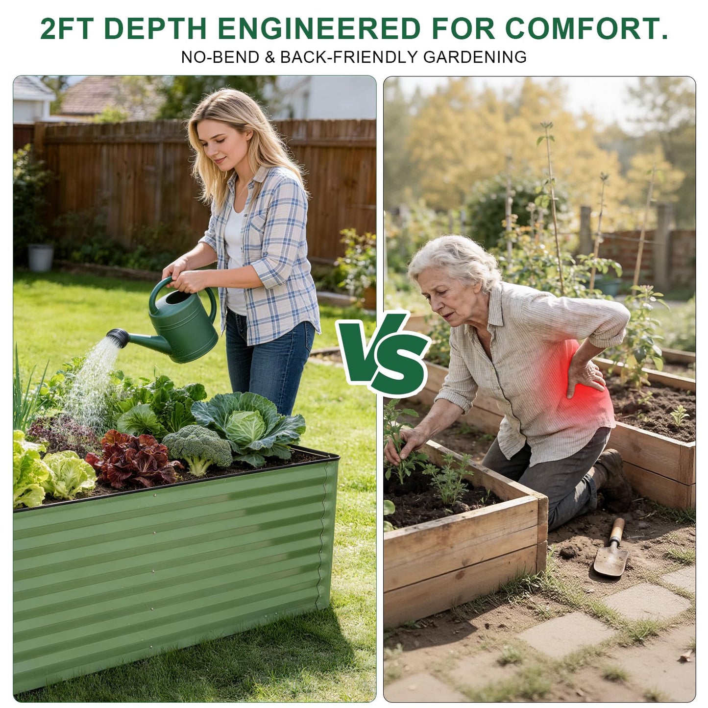 IGOHEALS 6x3x2 Ft Galvanized Steel Raised Garden Bed, Green, 1 Pack