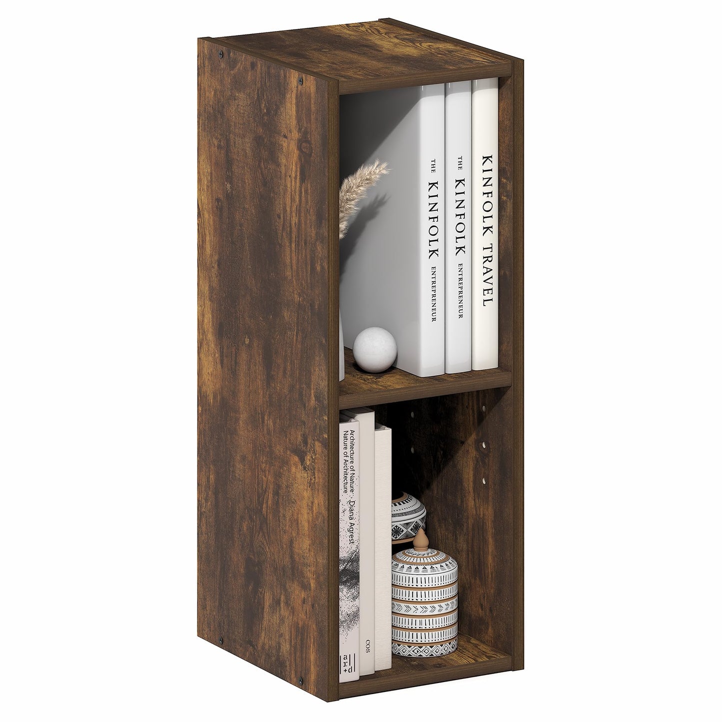 Furinno Fulda Book Shelf, 2-Tier Narrow Bookshelf, Bookcase with 6-in Width Storage Shelf, 9.3 x 5.9 x 21.2, for Living Room, Bedroom, Home Office, Amber Pine