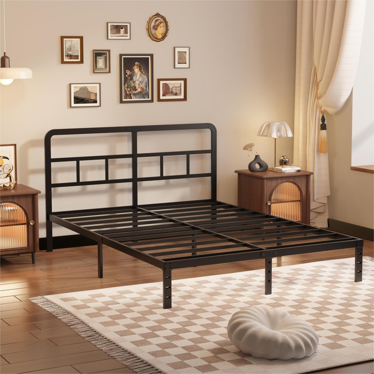 Husleephu Full Size Bed Frame with Headboard, 12 Inch Heavy Duty Metal Bed Frame Full, No Box Spring Needed, Noise Free, Easy Assemble, Black