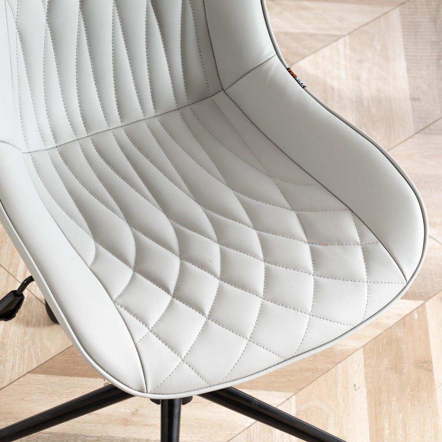 YOUNIKE Faux Leather Ergonomic Office Chair Armless Comfy Desk Chair with Rocking Back Cute Swivel Vanity Chair with Wheels Height Adjustable Small Computer Task Chair for Sewing Drafting Grey