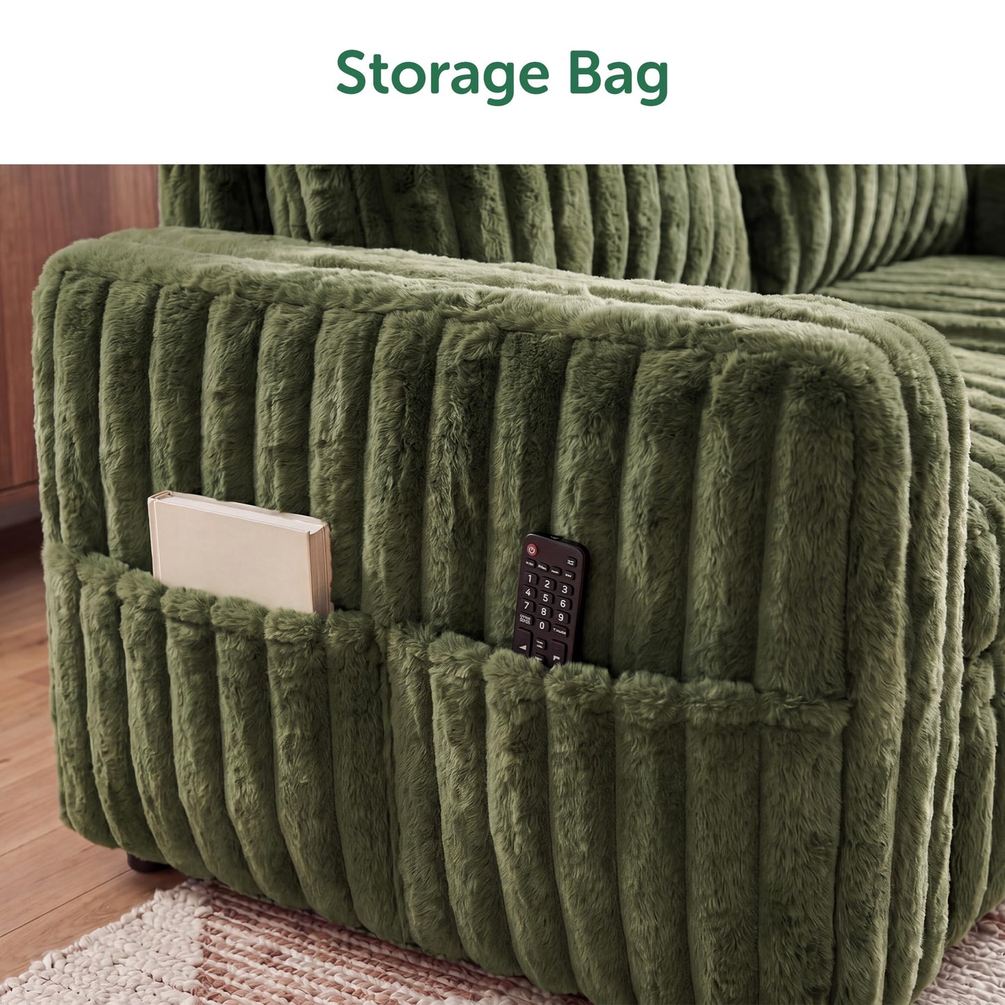 HONBAY Plush Corduroy Loveseat Sleeper Sofa,Modular Pull Out Sofa Bed,Couches for Living Room,Plush Green