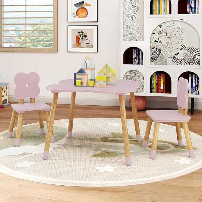 Costzon Kids Table and Chairs, Wooden Toddler Desk Set