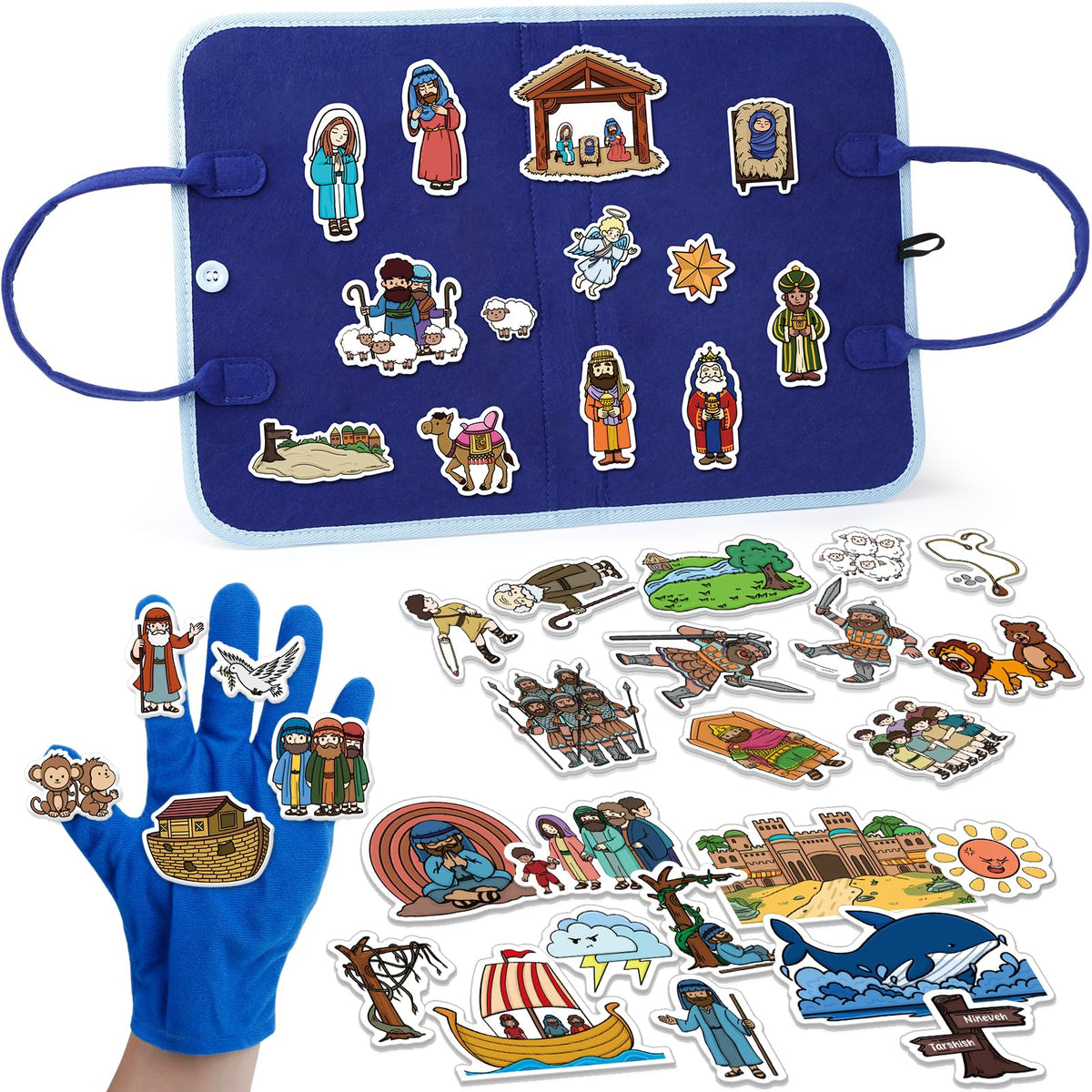 Aizweb Felt Board Bible Stories Set, Flannel Board Stories for Preschool Learning Activities,Bible Toys for Kids, Noah's Ark, David and Goliath, Jonah and The Whale, Jesus Nativity Set,Christian Toys
