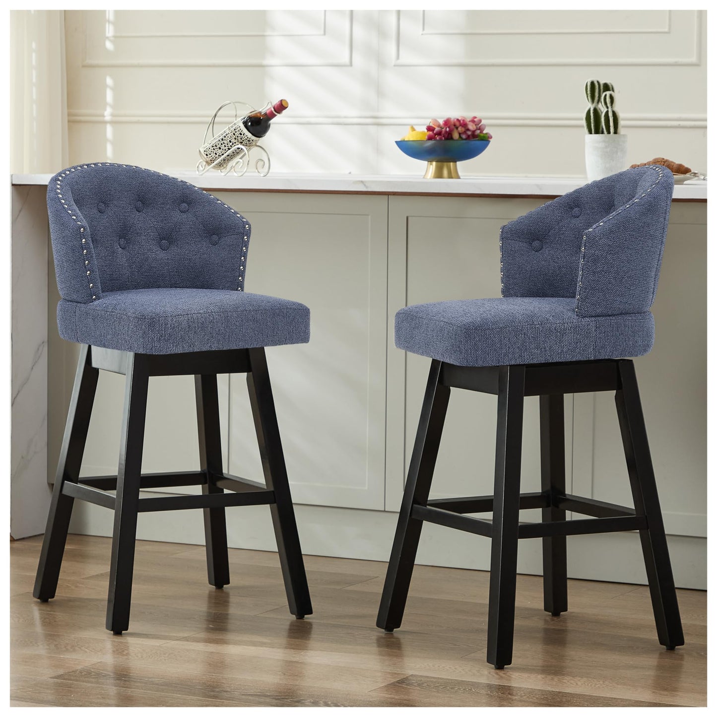 UDAX 29''Swivel Bar Stools Set of 2, Upholstered Barstools with Backs, Modern Counter Height Bar Stool Chairs for Kitchen Island, Wood Legs, Counter Stools