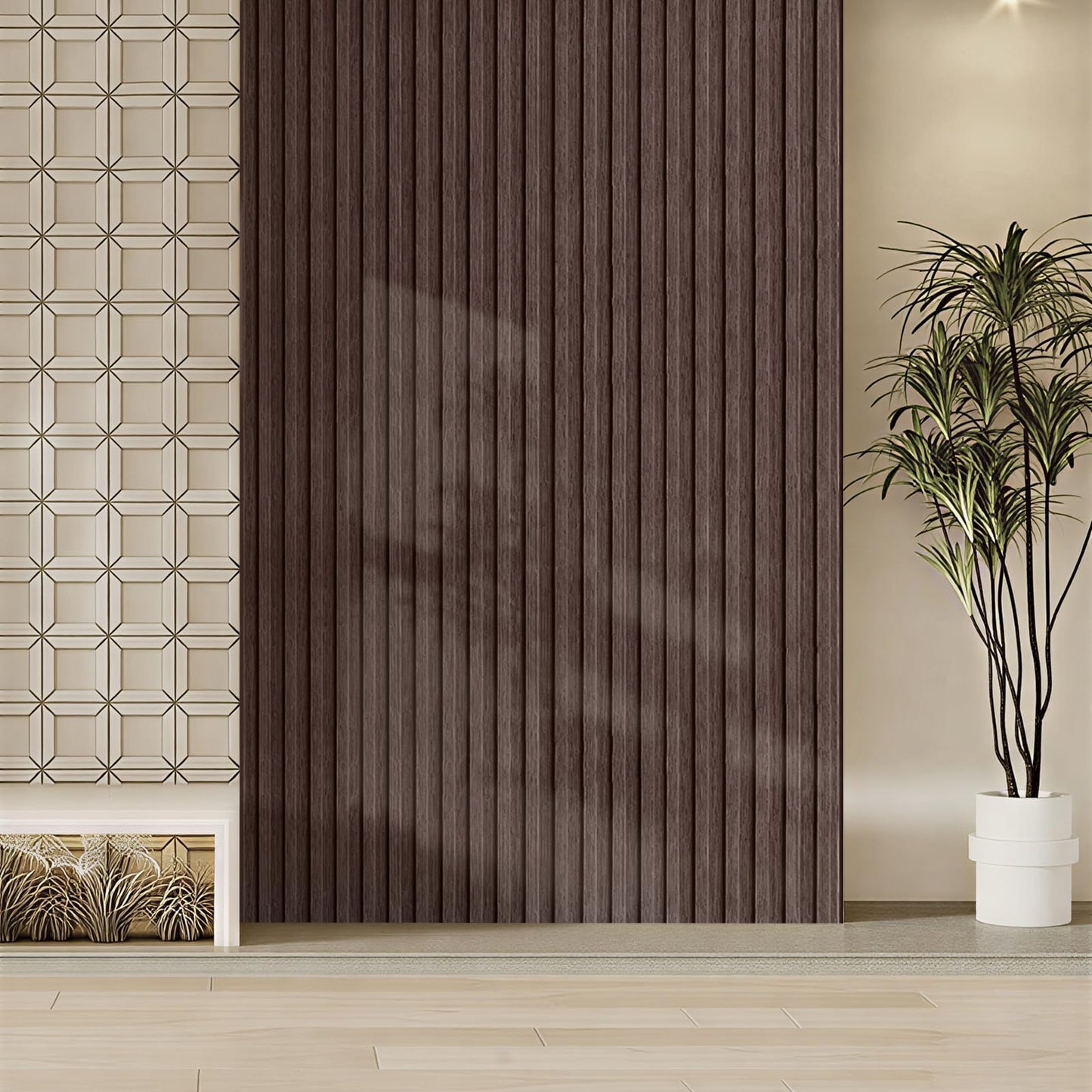 XHKJYSDP 118" x 15.8" Peel and Stick PVC Faux Wood Slat Wall Panels