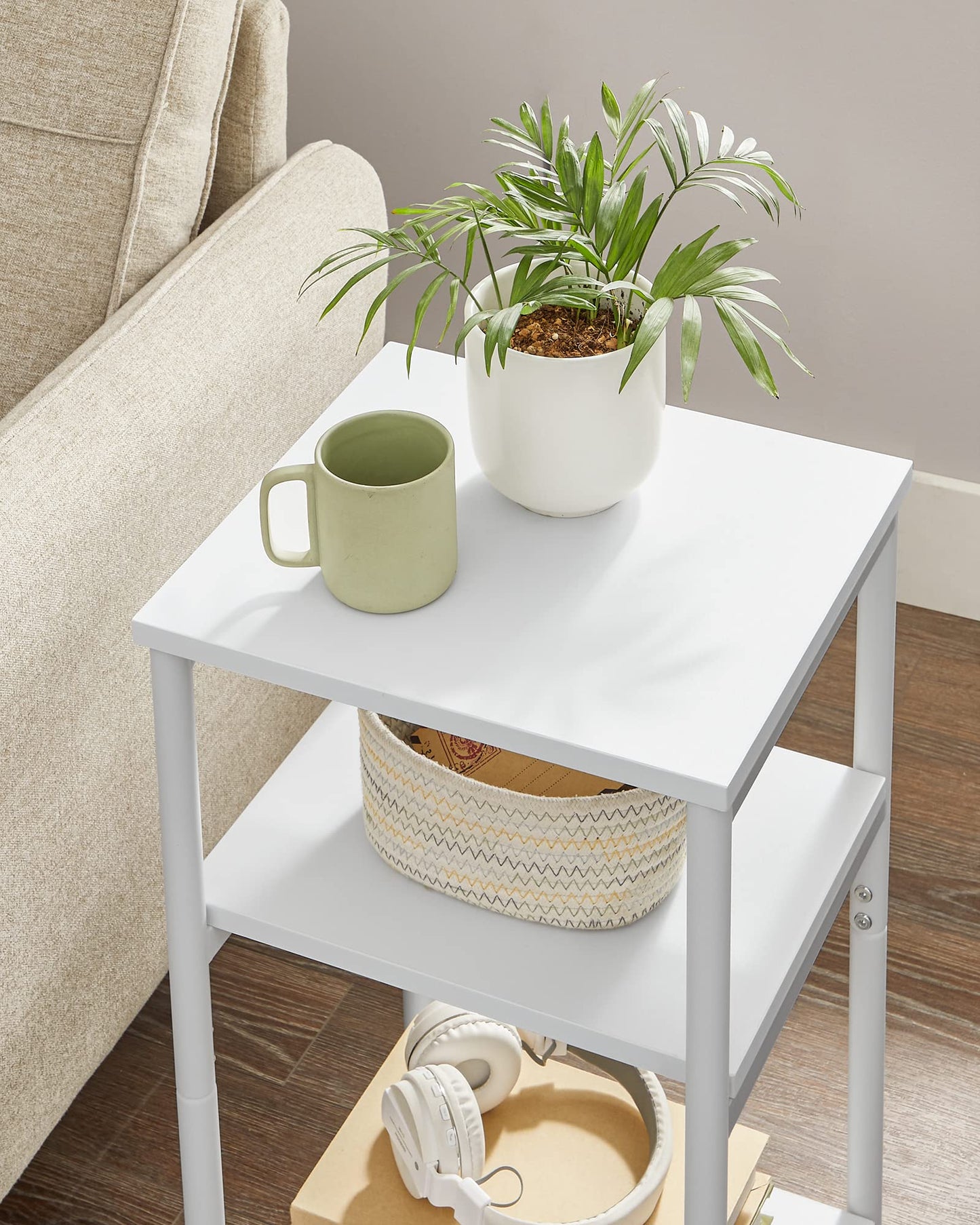VASAGLE BARNET Collection - Side Table, Small End Table for Living Room, Modern Tall Nightstand, Bedroom, Office, Bathroom, Steel Frame, Cloud White ULET273W14