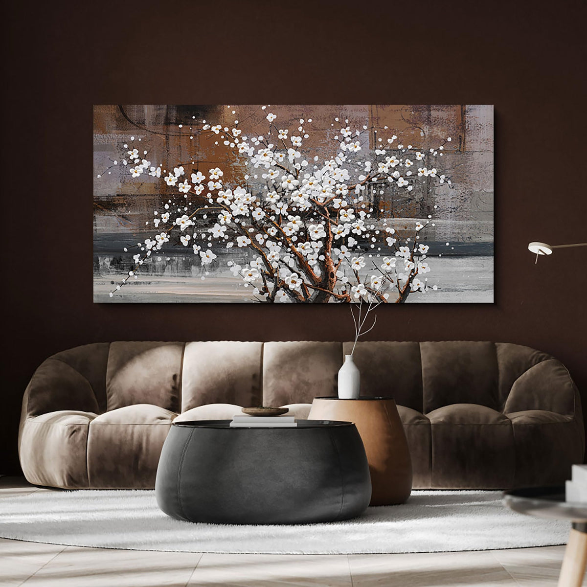 KLAKLA Large Canvas Wall Art for Living Room Brown Picture Wall Decor Modern Paintings Plum Blossom Art Prints Bedroom Office Framed Artwork for Wall