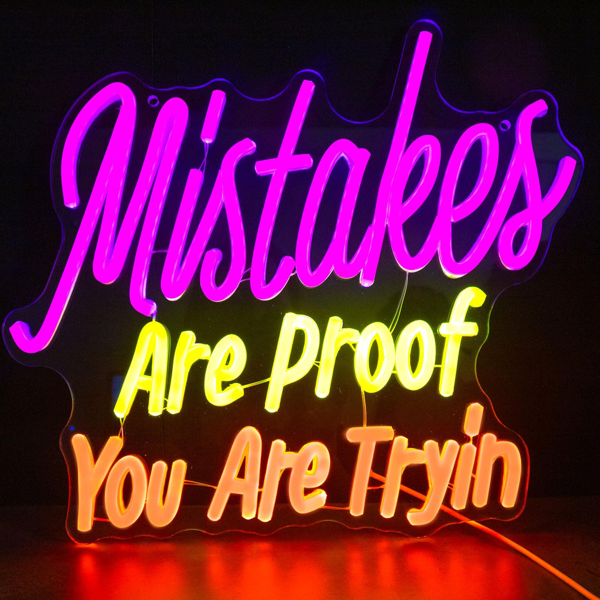 Mistakes Are Proof You Are Trying Neon Sign, Dimmable Neon Sign USB Powered LED Light, Motivational for Classroom Office Room Bedroom Living Room Sign, Graduation Gift 12.99 x 12.99"