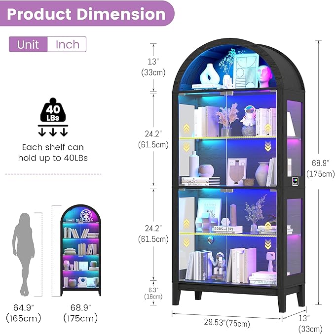 Gurexl 5-Tier Arched Display Cabinet -