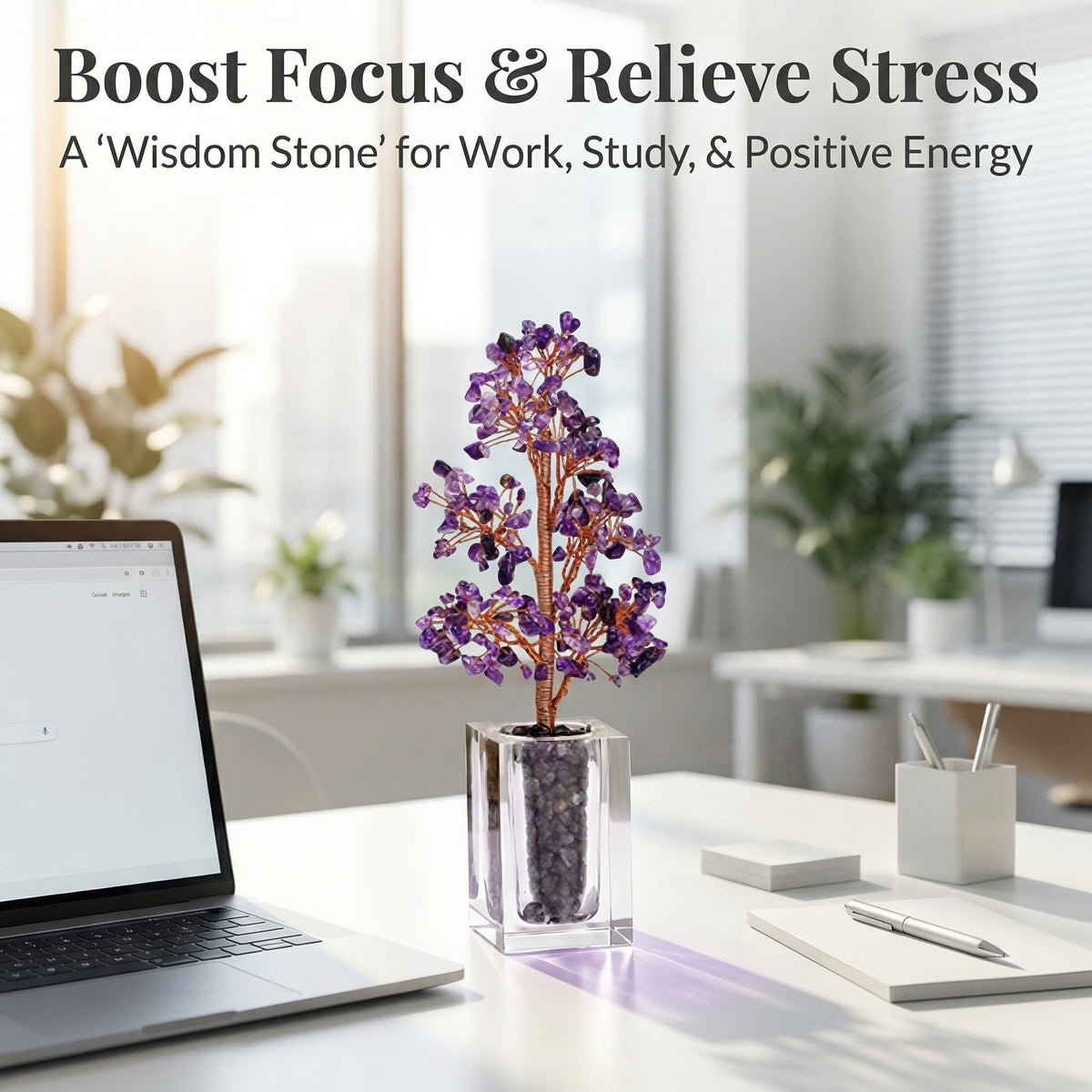 Handmade Natural Amethyst Crystal Money Tree | Healing Crystal Bonsai Tree for Positive Energy, Good Luck, Wealth | Home Office Bedroom Desk Decor, Meditation Spiritual Gift, 24cm (Medium)