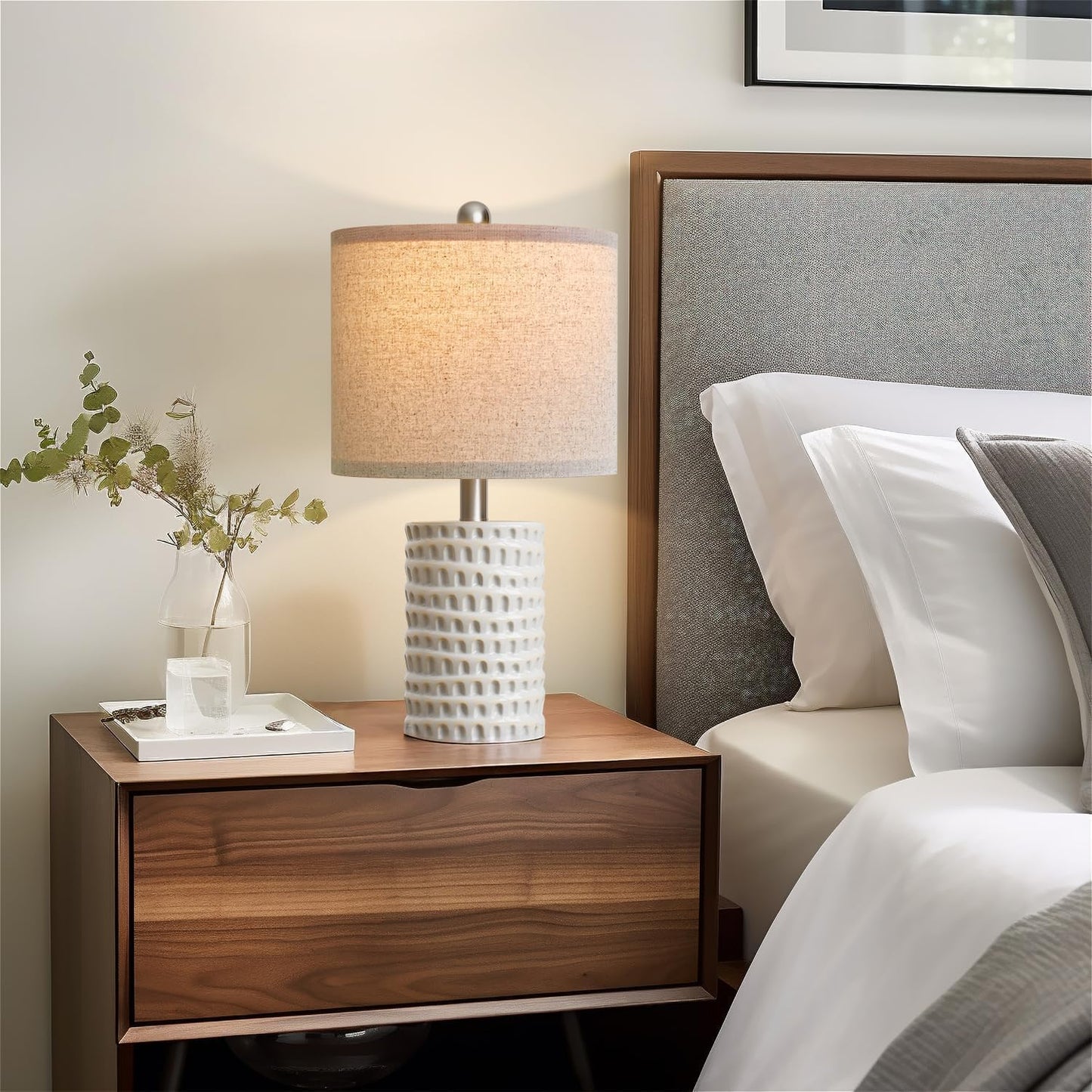 PORTRES 18.25" Modern Accent Ceramic Table Lamp Set of 2 for Bedroom White Desk Decor Bedside Lamps for Living Room Study Room Office Dorm Farmhouse Nightstand Lamp End Table Lamps