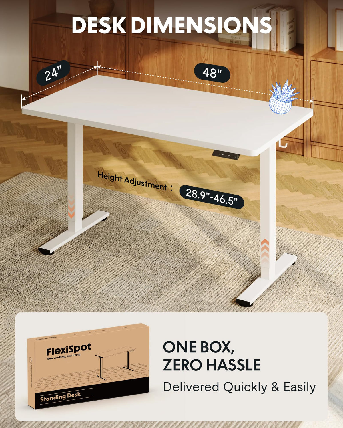 FLEXISPOT EN1 One-Piece Standing Desk, 48"x24" Seamless Desktop Electric Height Adjustable Desk for Home Office, Multi-Monitor Setups & Easy Assembly, White