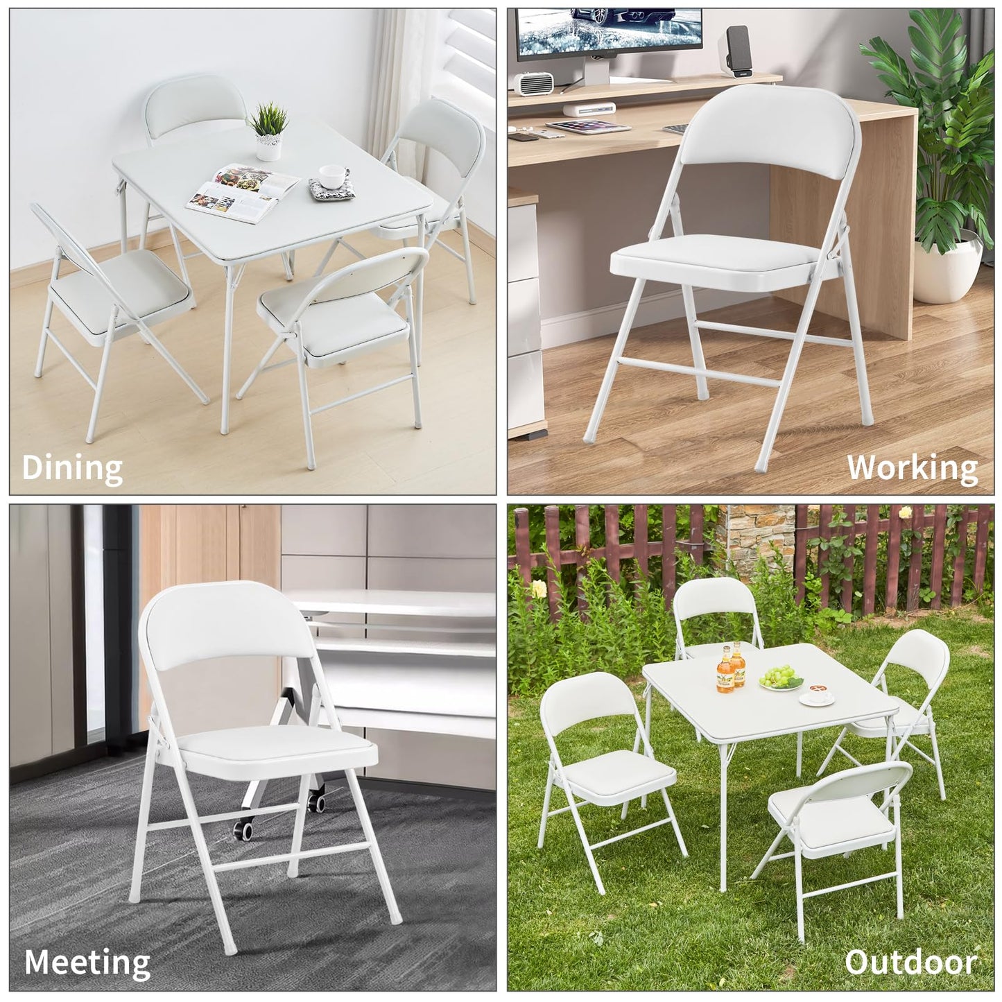 KAIHAOWIN 2-Pack Folding Chair Vinyl Padded and Metal Frame Heavy Duty Foldable Chair with Backrest & Padded Seats for Meetings Office Wedding Events-White