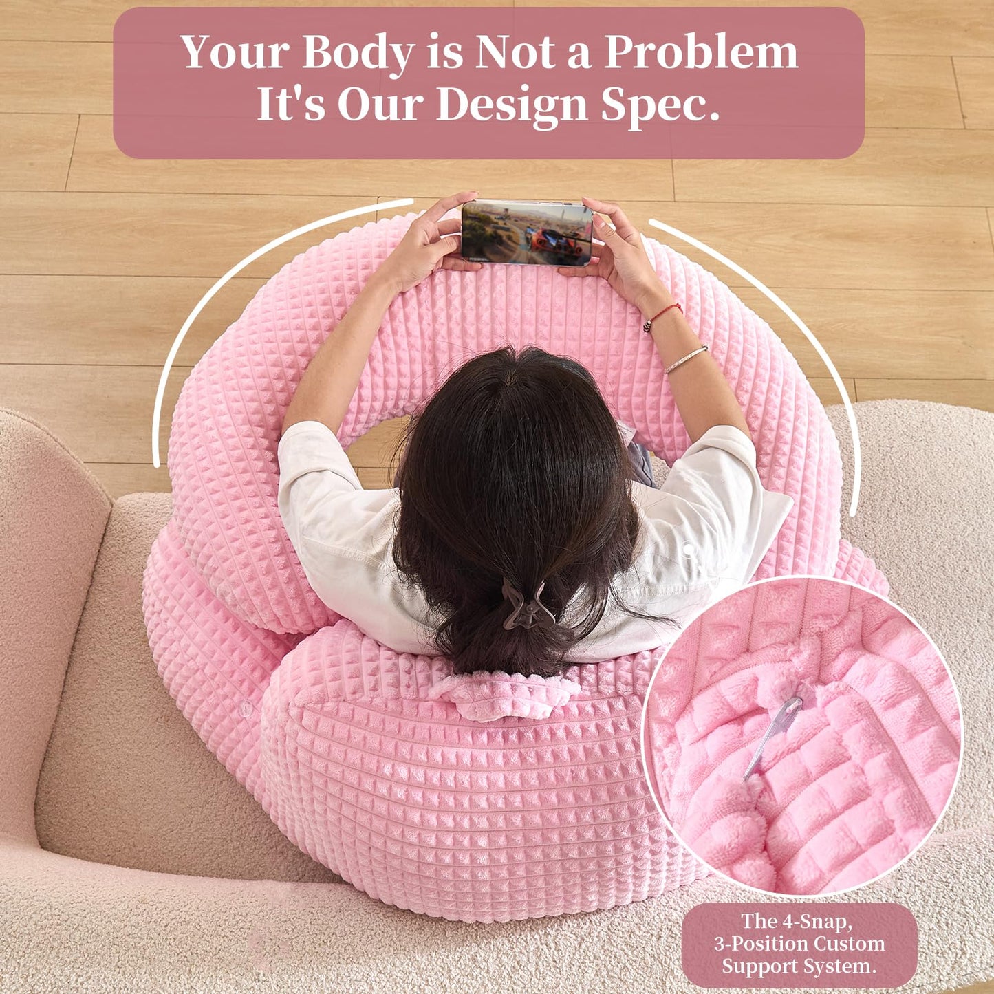 19" Reading Pillow for Bed,U Shaped Arm & Elbow Support,Pink Corduroy