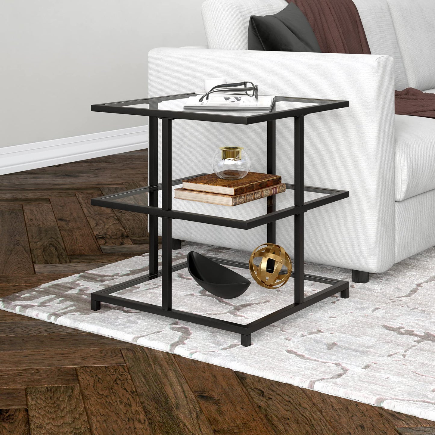Henn&Hart 22" Wide Square Side Table in Blackened Bronze, for Home, Living Room, Bedroom, Entertainment Room, Office