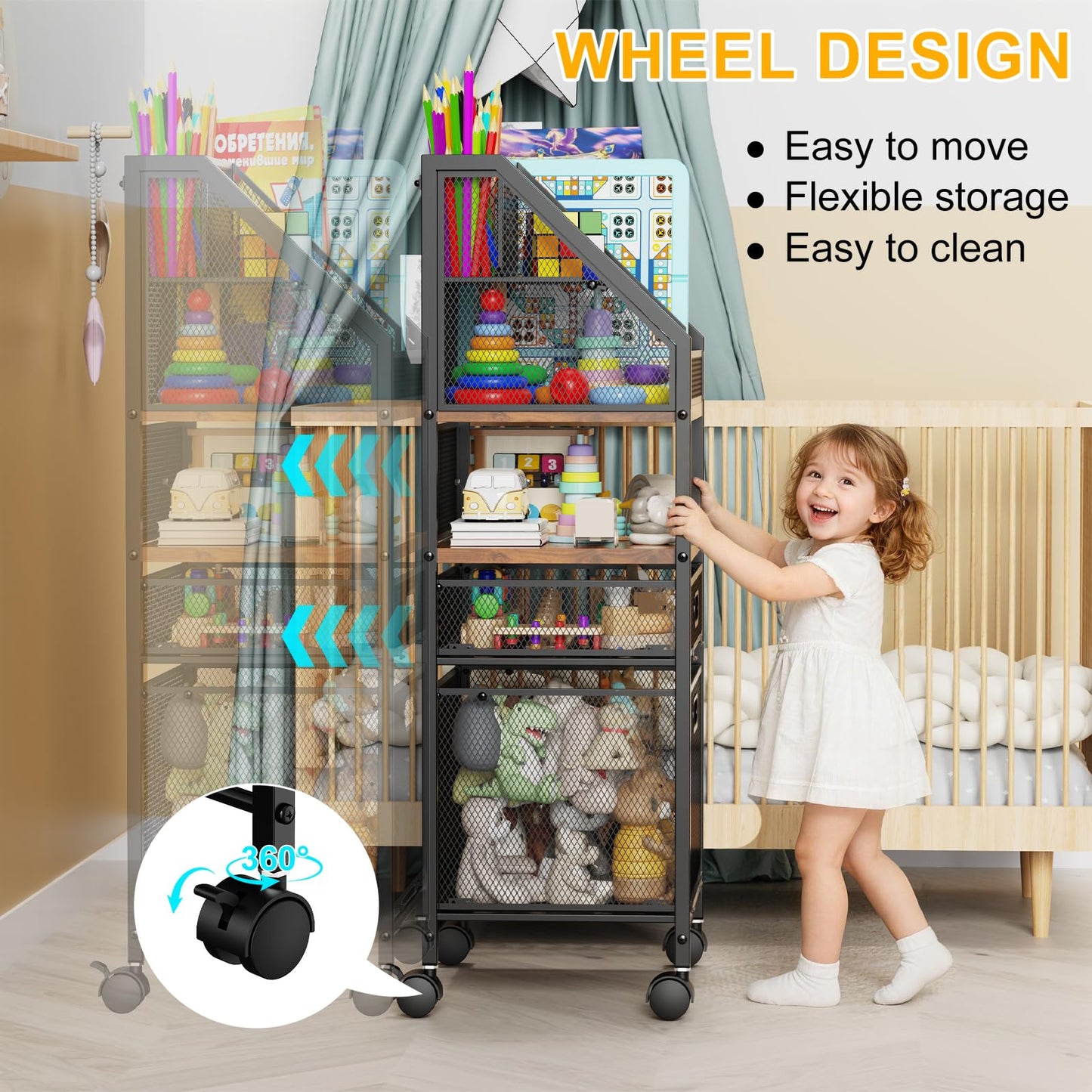 Cankm Rolling Cart with Drawers Metal Moving Craft Storage Cart with Lockable Wheels Wood&Mesh Rolling Utility Organizer Filing Cabinets for Home Office Classroom Organization(31 * 15 * 10 Inch)