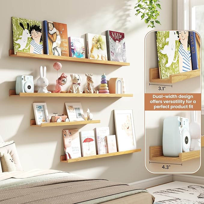 Fun Memories Picture Ledge Shelves Set of 4, 32 Inch Rustic Wall Mounted