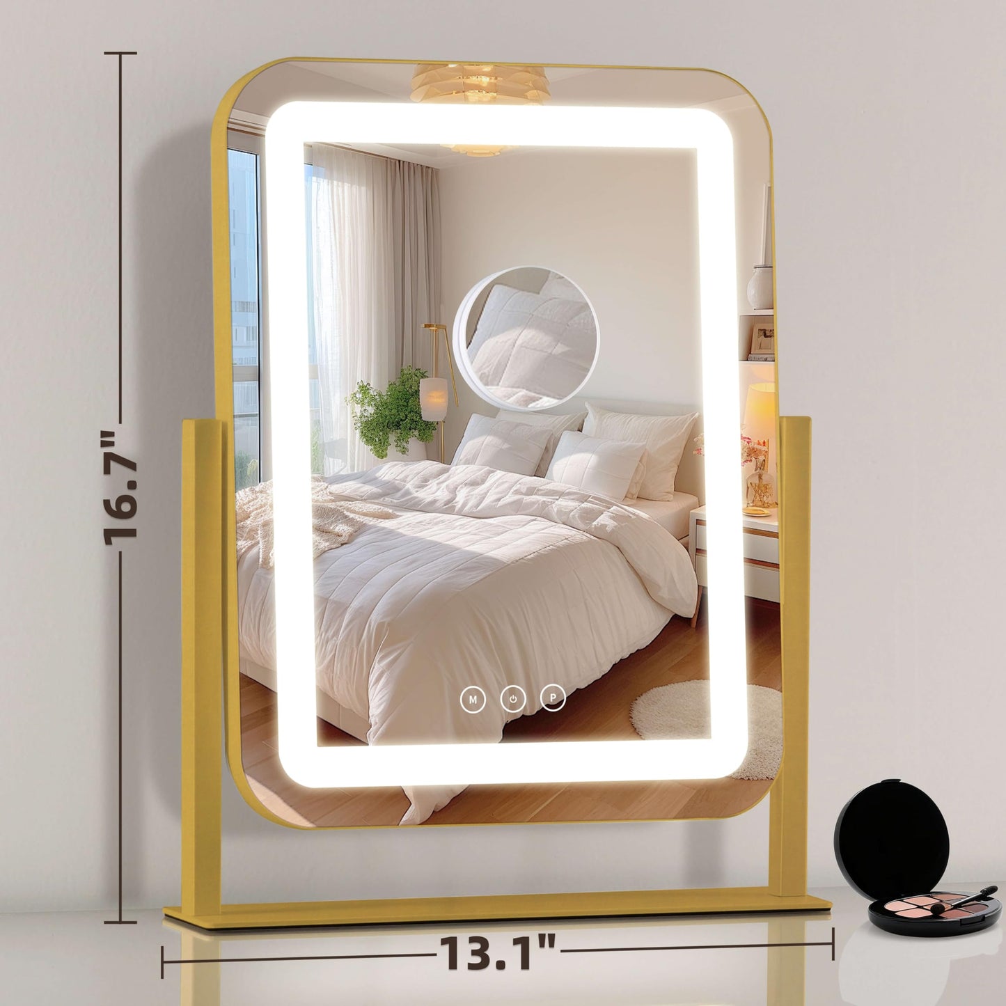 Vanity Mirror with Lights,13.1"×16.7"LED Makeup Mirror,Lighted Makeup Mirror with Lights, Smart Touch Control Dimmable 3 Modes Light, Lighted Up Mirror for Makeup Desk, Bedroom, Dressing Room