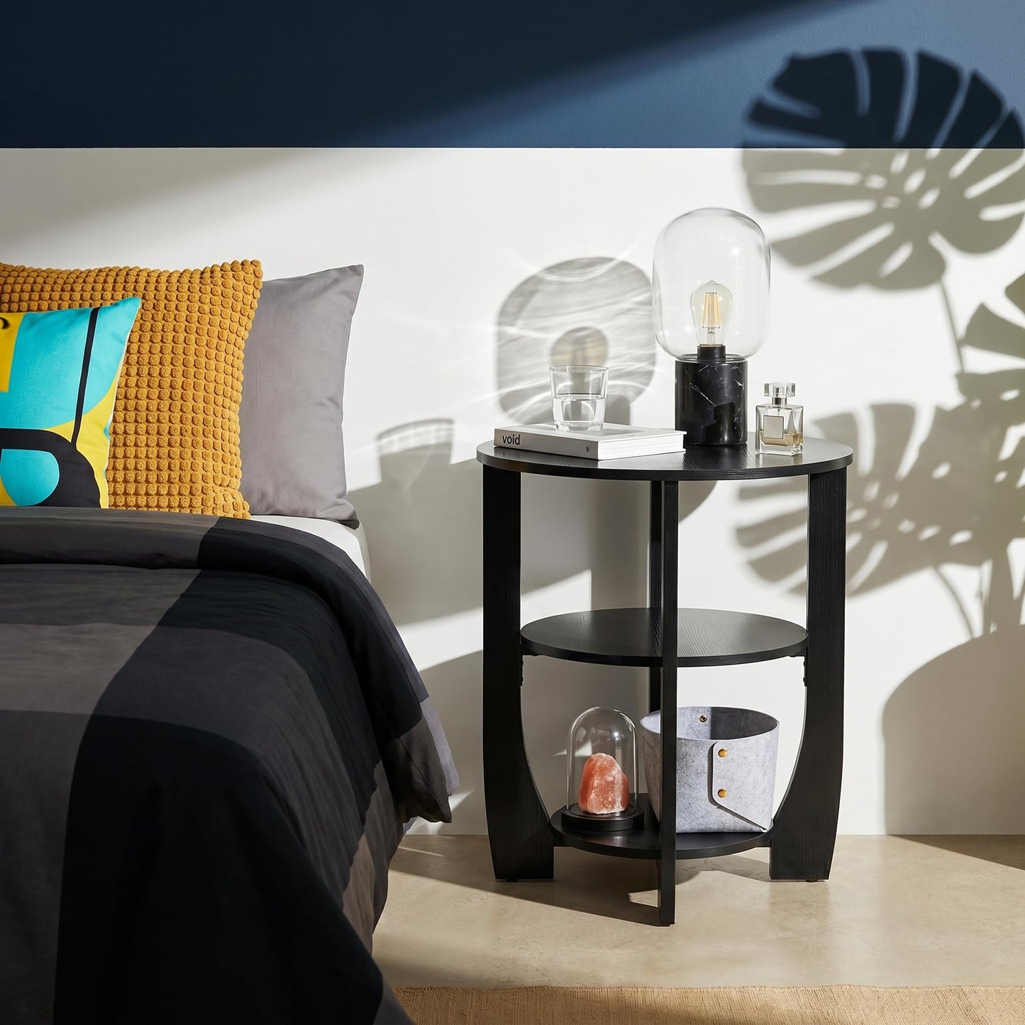 ZEXVIDA Round Side Table, 3-Tier End Table with Storage, 19.7 inch Black Accent Table,Nightstand for Bedroom Living Room, Modern Design for Couch, Sofa, Recliner, Small Space