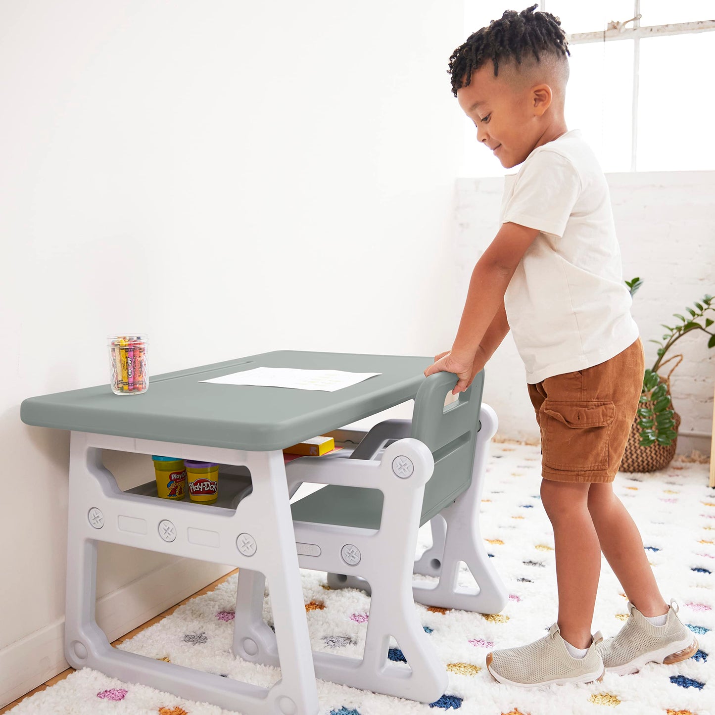 ECR4Kids Toddler Plus Desk and Chair, Kids Furniture, Grey/Light Grey, 2-Piece