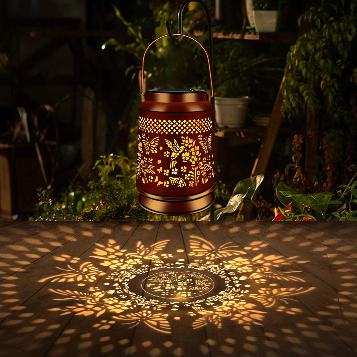 KY&BOSAM Solar Lanterns Outdoor Waterproof LED Hummingbird & Butterfly Lantern Garden Decor Birthday Gift for Women Mom Metal Hanging Decorative Light for Patio Yard Lawn Backyard Front Porch Bronze