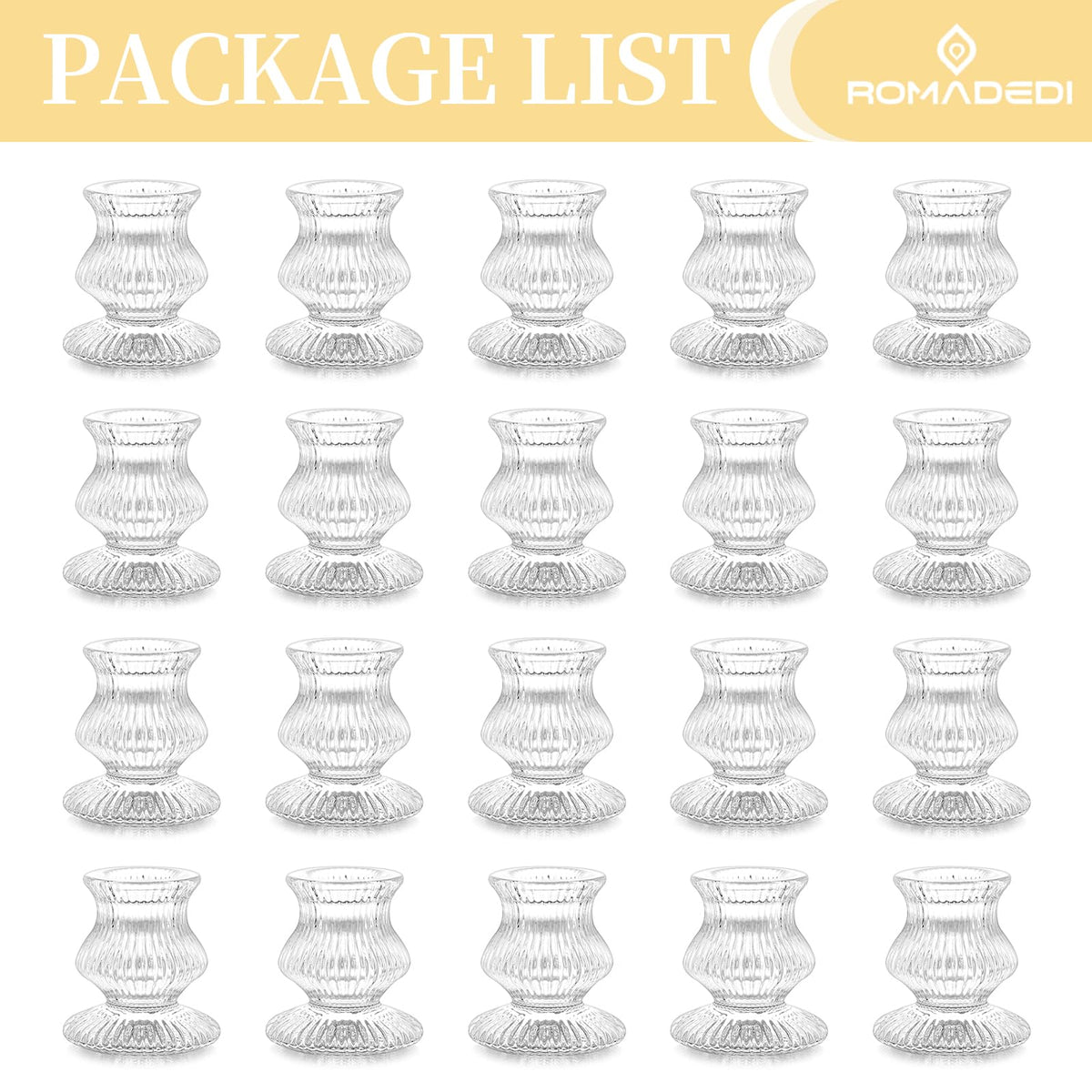 Romadedi Glass Candle Holder for Candlestick - 20 Pcs Clear Small Tapered Candle Holder Decor Bulk Wedding Table Centerpiece for Candle Sticks Christmas Party Living Room Dinner Advent