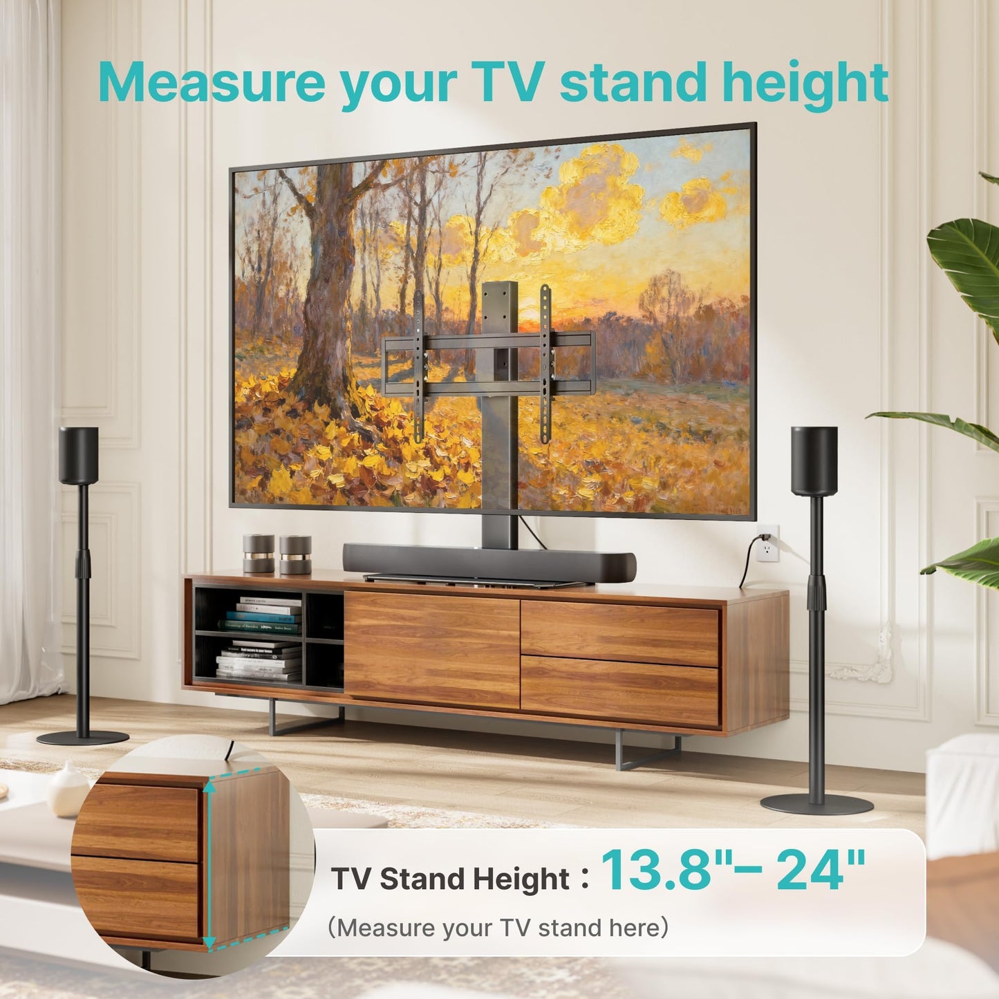 Pegzone Universal TV Stand Swivel with Power Outlet for 43-90'' TVs, Holds 154 lbs, Height Adjustable Large Table Top TV Stand, VESA MAX 600x400mm